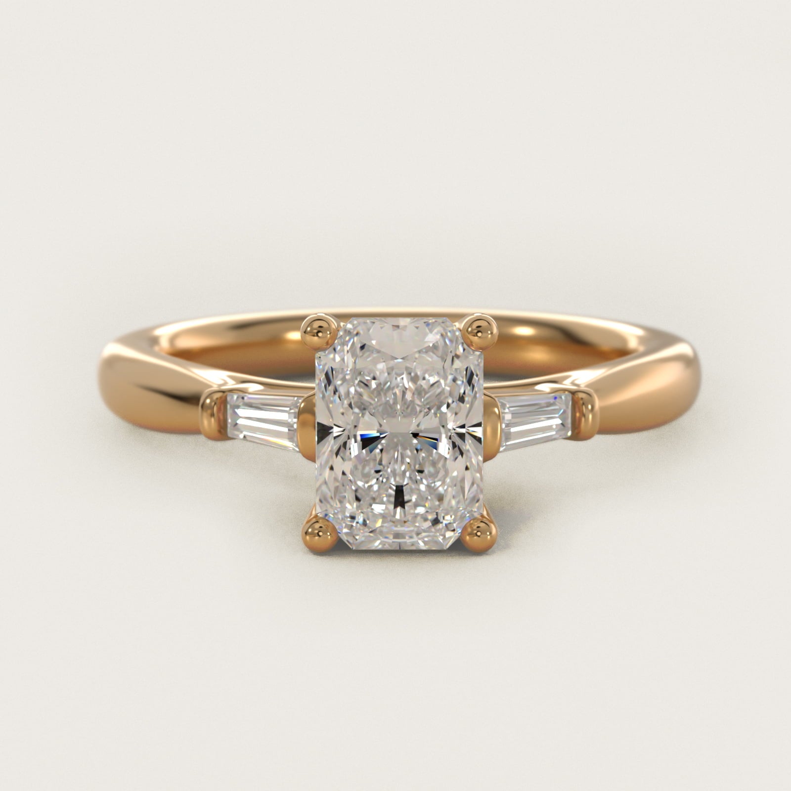 Tapered Baguette Diamond Engagement Ring in 14k Yellow Gold (1/6 ct. tw.) - Radiant Center