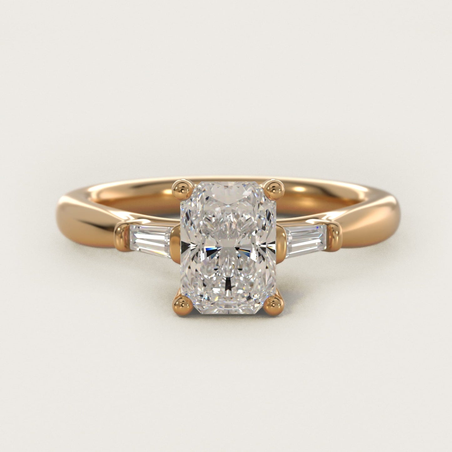 Tapered Baguette Diamond Engagement Ring in 18k Yellow Gold (1/6 ct. tw.) - Radiant Center