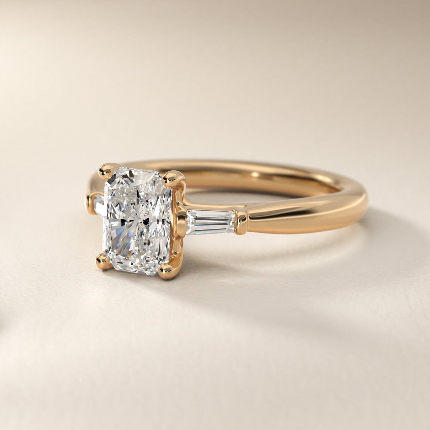 Tapered Baguette Diamond Engagement Ring in 18k Yellow Gold (1/6 ct. tw.) - Radiant Center
