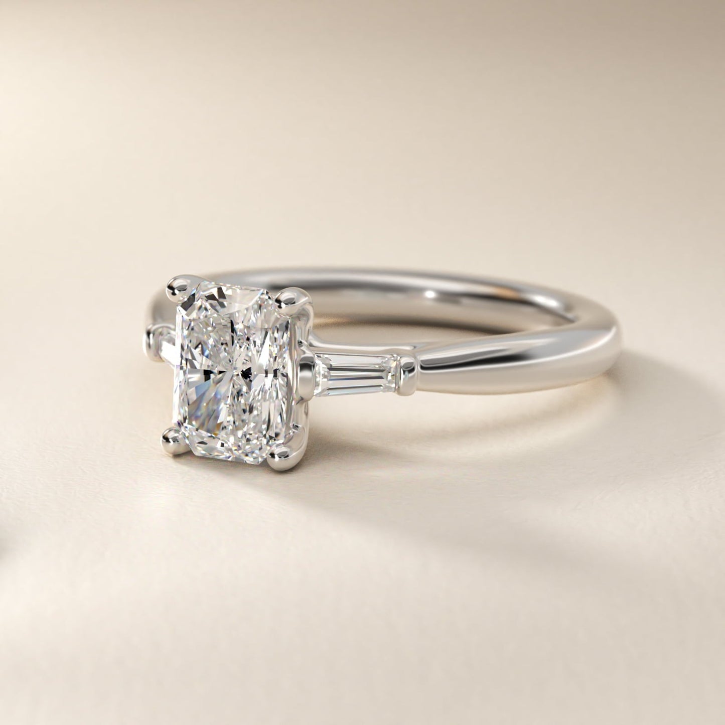 Tapered Baguette Diamond Engagement Ring in Platinum (1/6 ct. tw.) - Radiant Center