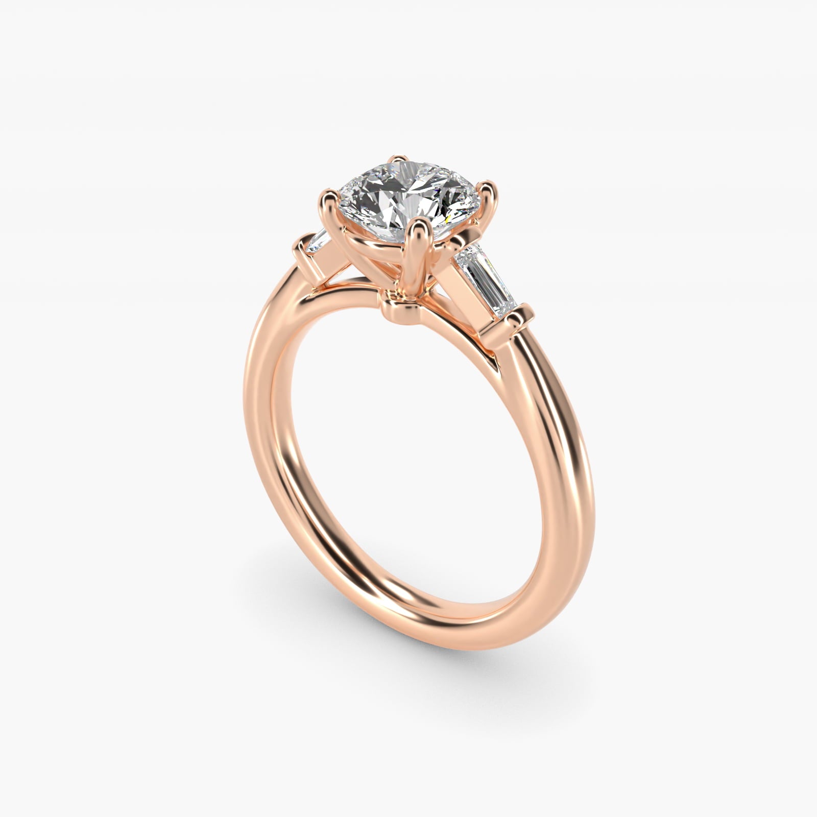 Tapered Baguette Diamond Engagement Ring in 14k Rose Gold (1/6 ct. tw.) - Round Center
