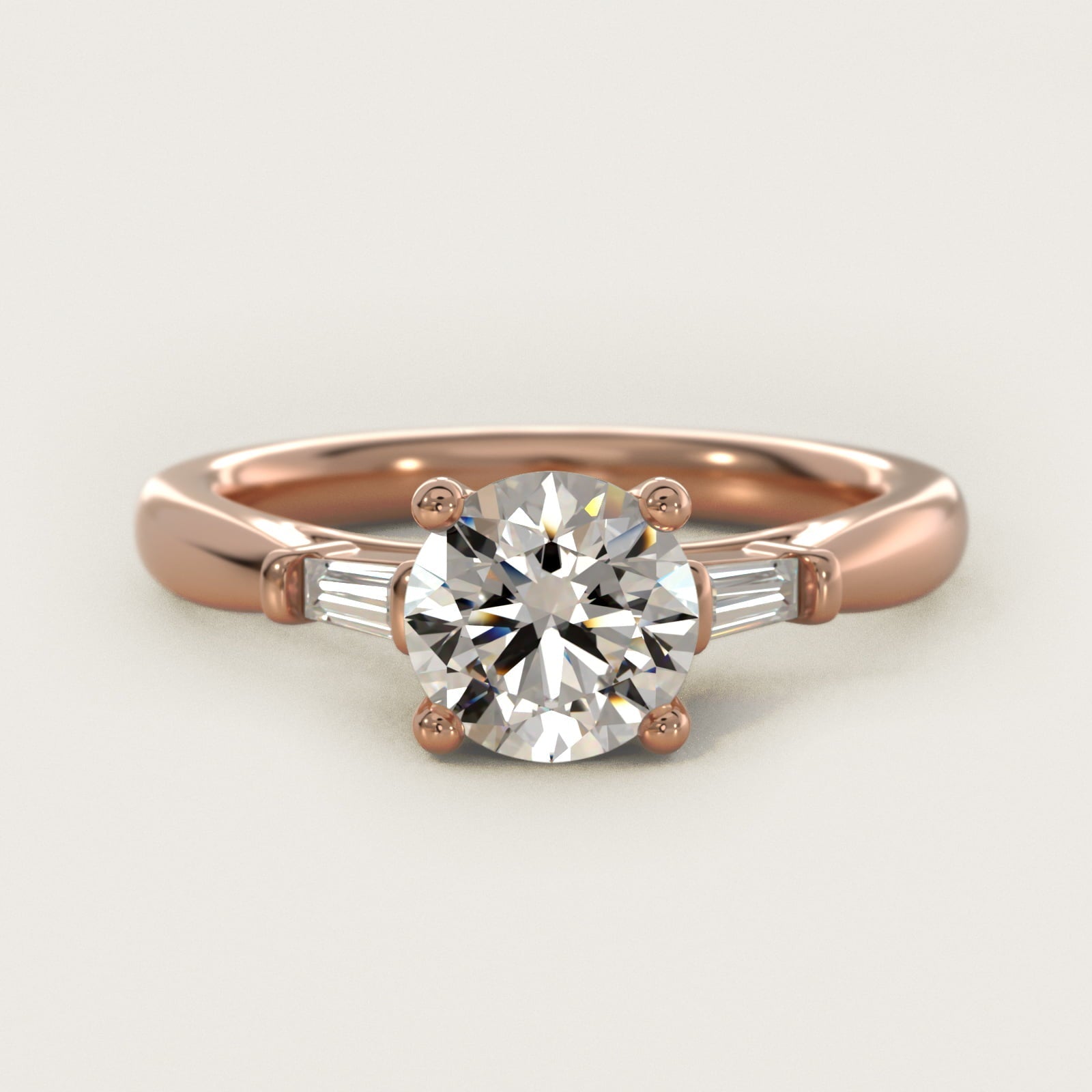 Tapered Baguette Diamond Engagement Ring in 18k Rose Gold (1/6 ct. tw.) - Round Center