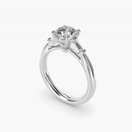 Tapered Baguette Diamond Engagement Ring in 14k White Gold (1/6 ct. tw.) - Round Center