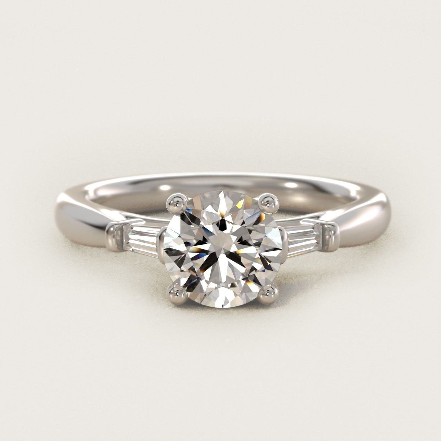 Tapered Baguette Diamond Engagement Ring in 18k White Gold (1/6 ct. tw.) - Round Center