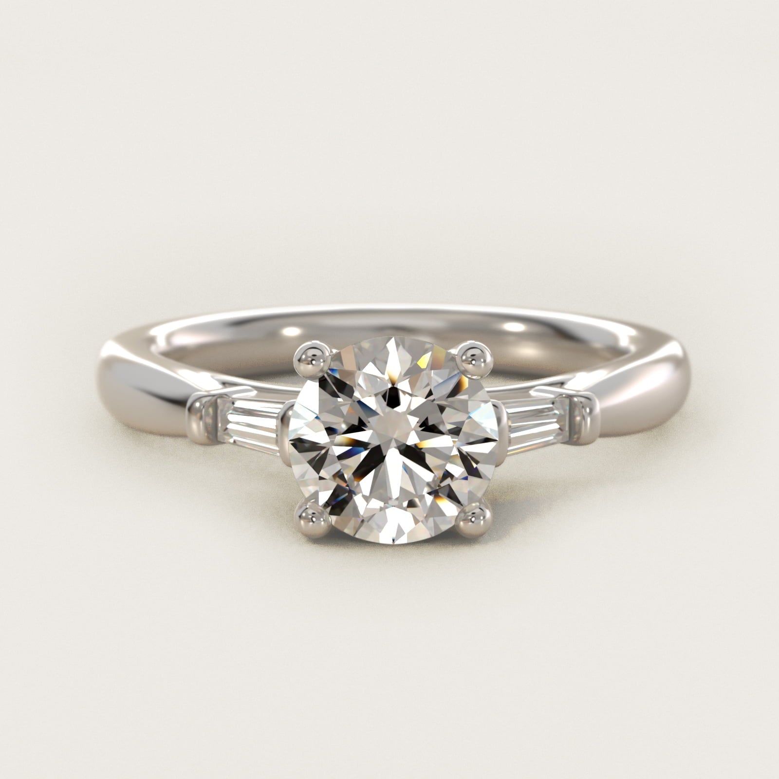Tapered Baguette Diamond Engagement Ring in 18k White Gold (1/6 ct. tw.) - Round Center