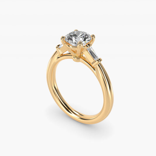 Tapered Baguette Diamond Engagement Ring in 14k Yellow Gold (1/6 ct. tw.) - Round Center