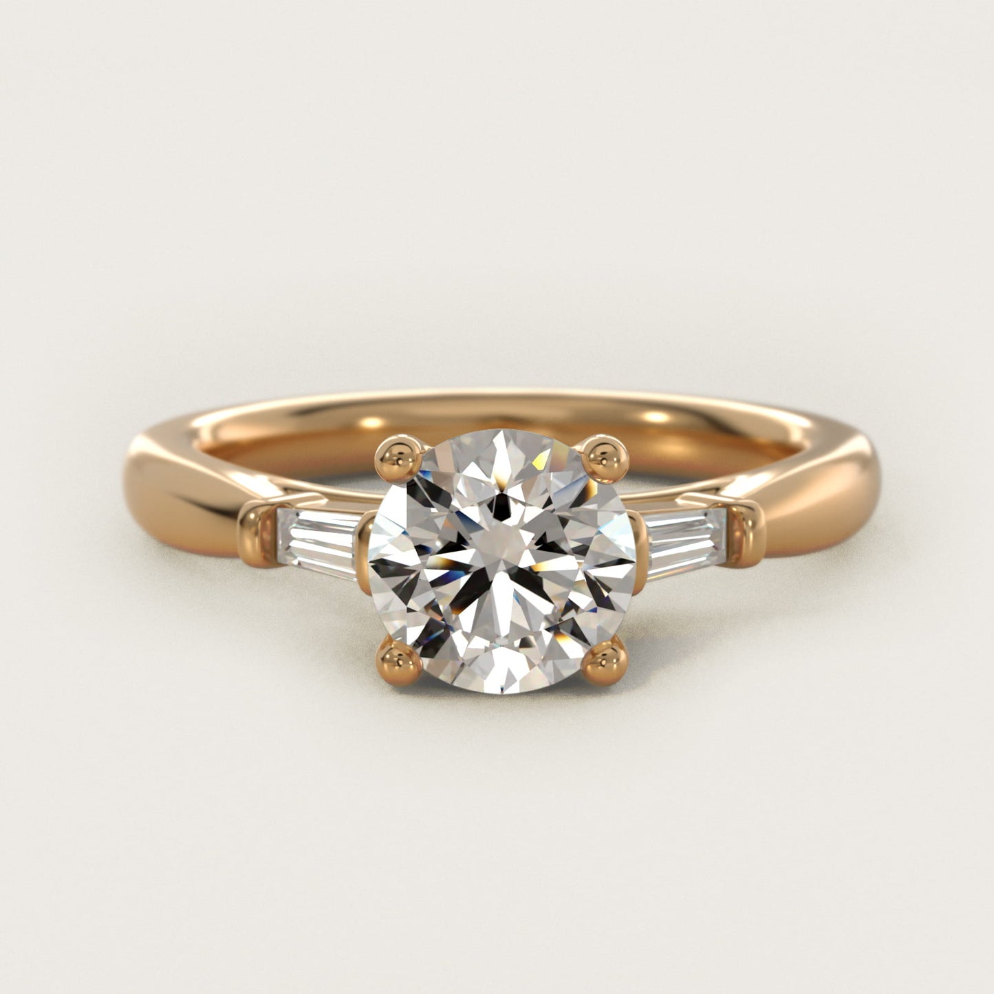 Tapered Baguette Diamond Engagement Ring in 14k Yellow Gold (1/6 ct. tw.) - Round Center