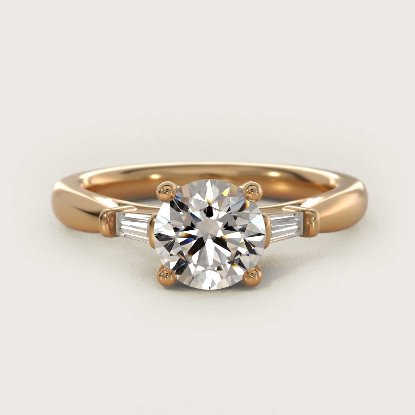 Tapered Baguette Diamond Engagement Ring in 18k Yellow Gold (1/6 ct. tw.) - Round Center