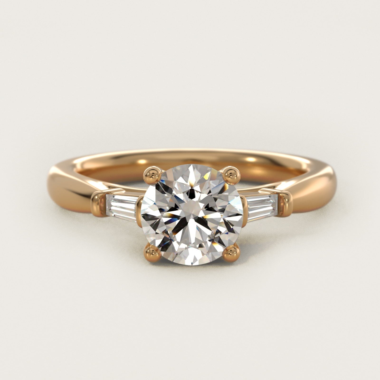 Tapered Baguette Diamond Engagement Ring in 18k Yellow Gold (1/6 ct. tw.) - Round Center