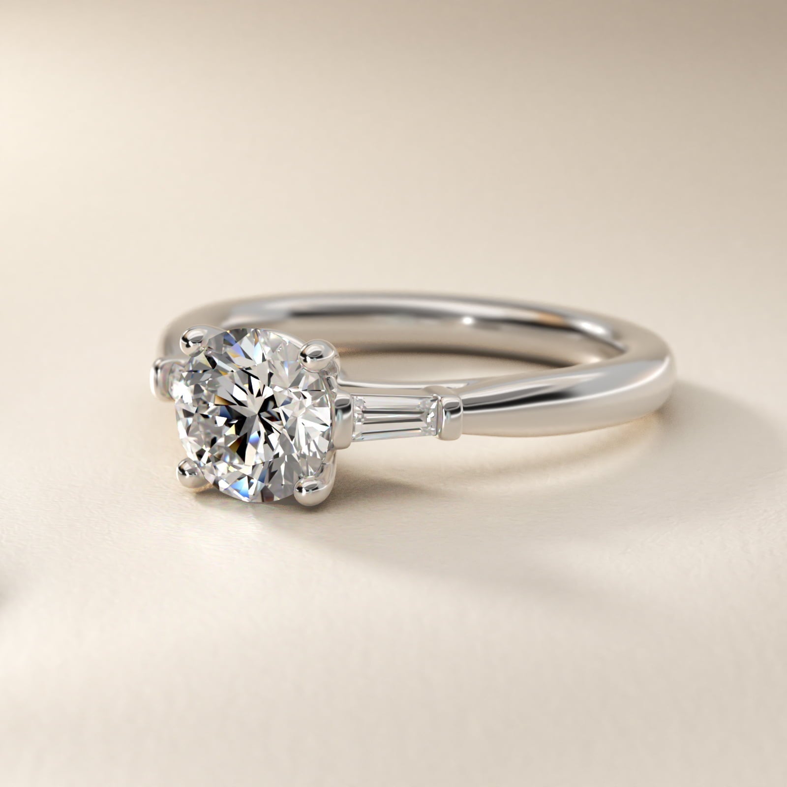 Tapered Baguette Diamond Engagement Ring in Platinum (1/6 ct. tw.) - Round Center