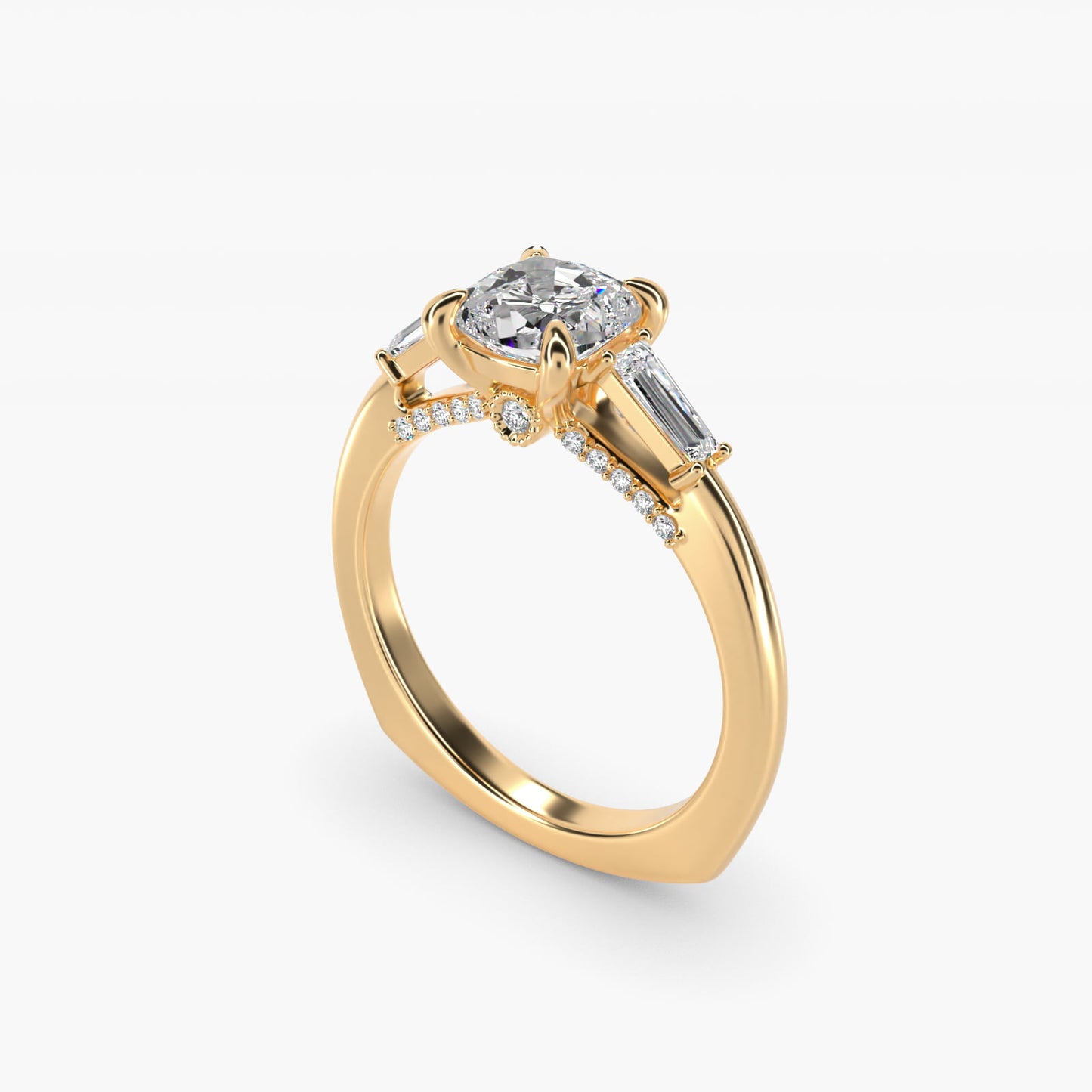 Tapered Baguette Three Stone Engagement Ring in 14K Yellow Gold (0.24 ct. tw.) By Bella Vaughan - Cushion Center