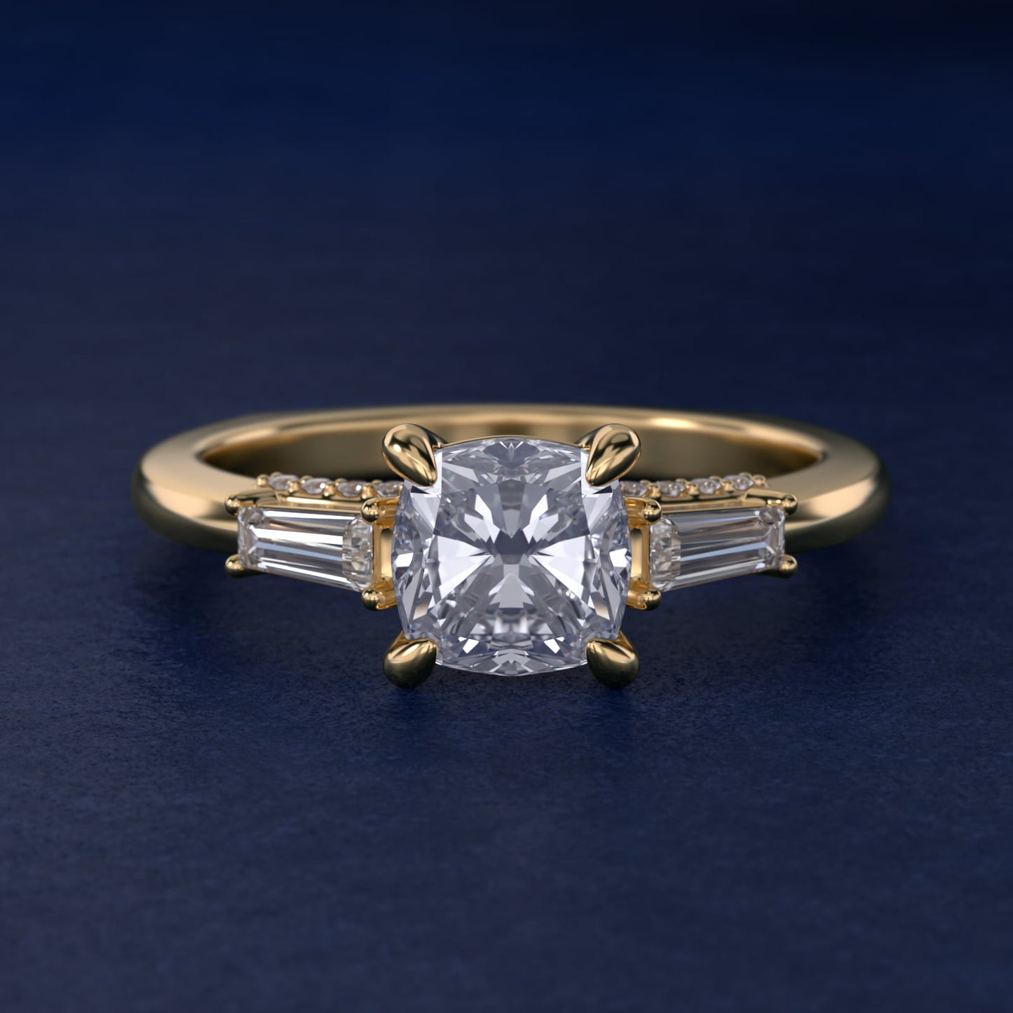 Tapered Baguette Three Stone Engagement Ring in 18k Yellow Gold (0.24 ct. tw.) By Bella Vaughan - Cushion Center