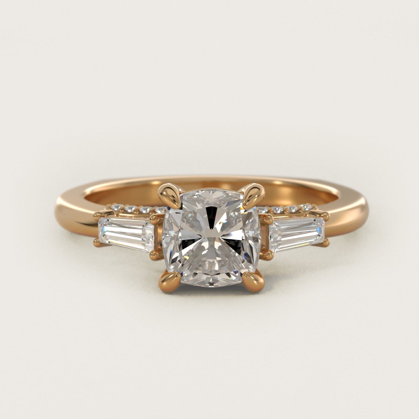 Tapered Baguette Three Stone Engagement Ring in 14K Yellow Gold (0.24 ct. tw.) By Bella Vaughan - Cushion Center