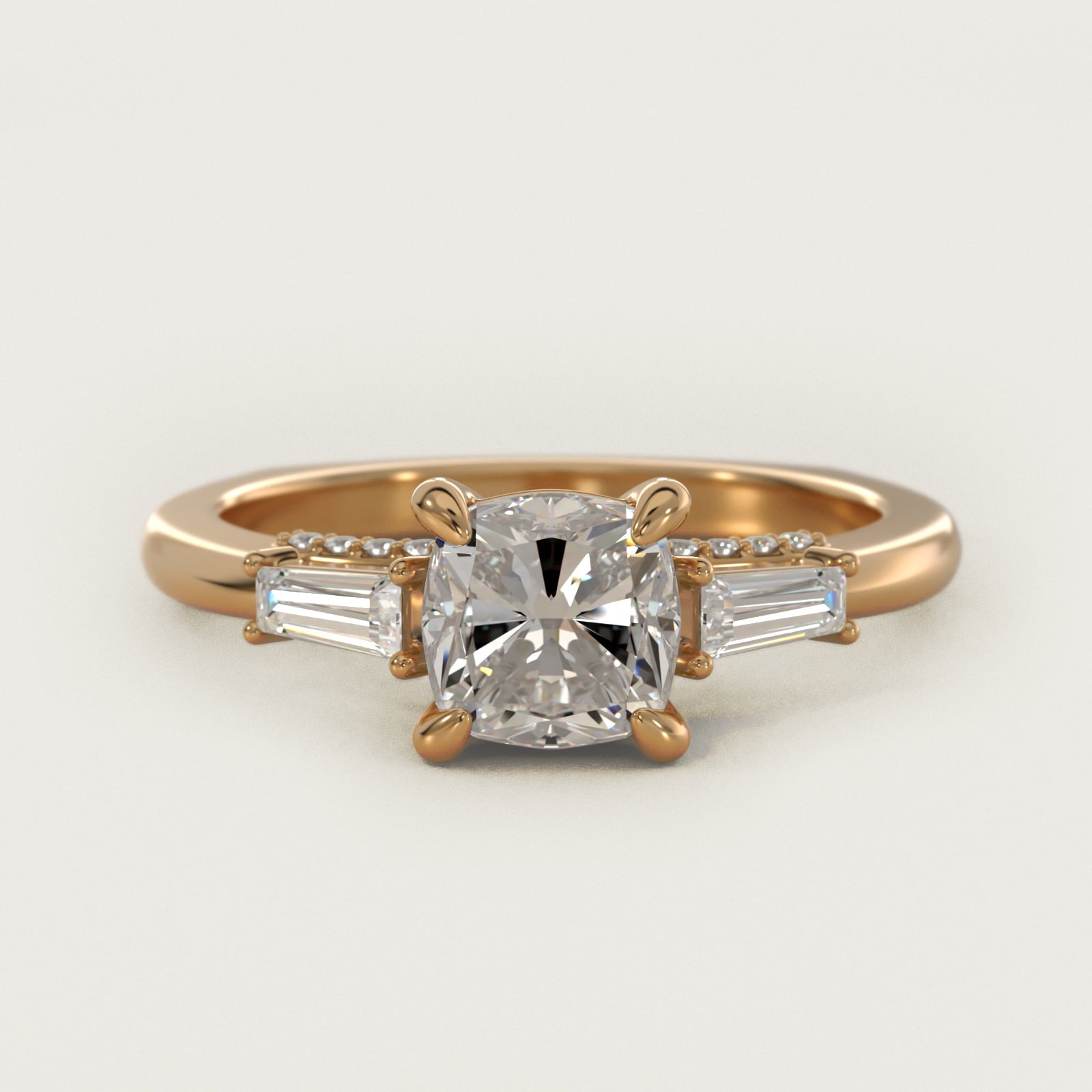 Tapered Baguette Three Stone Engagement Ring in 18k Yellow Gold (0.24 ct. tw.) By Bella Vaughan - Cushion Center
