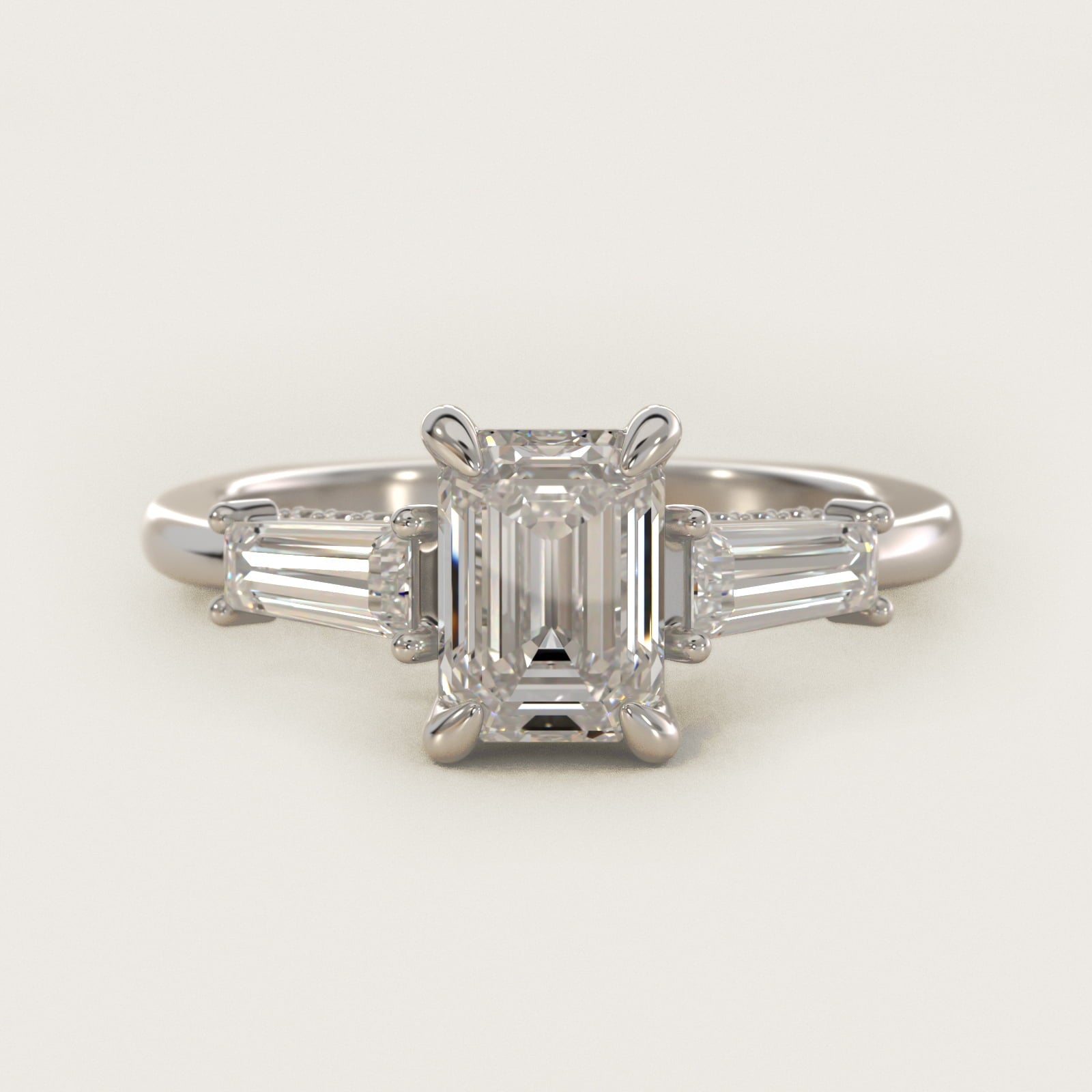 Tapered Baguette Three Stone Engagement Ring in 18K White Gold (1/2 ct. tw.) By Bella Vaughan - Emerald Center