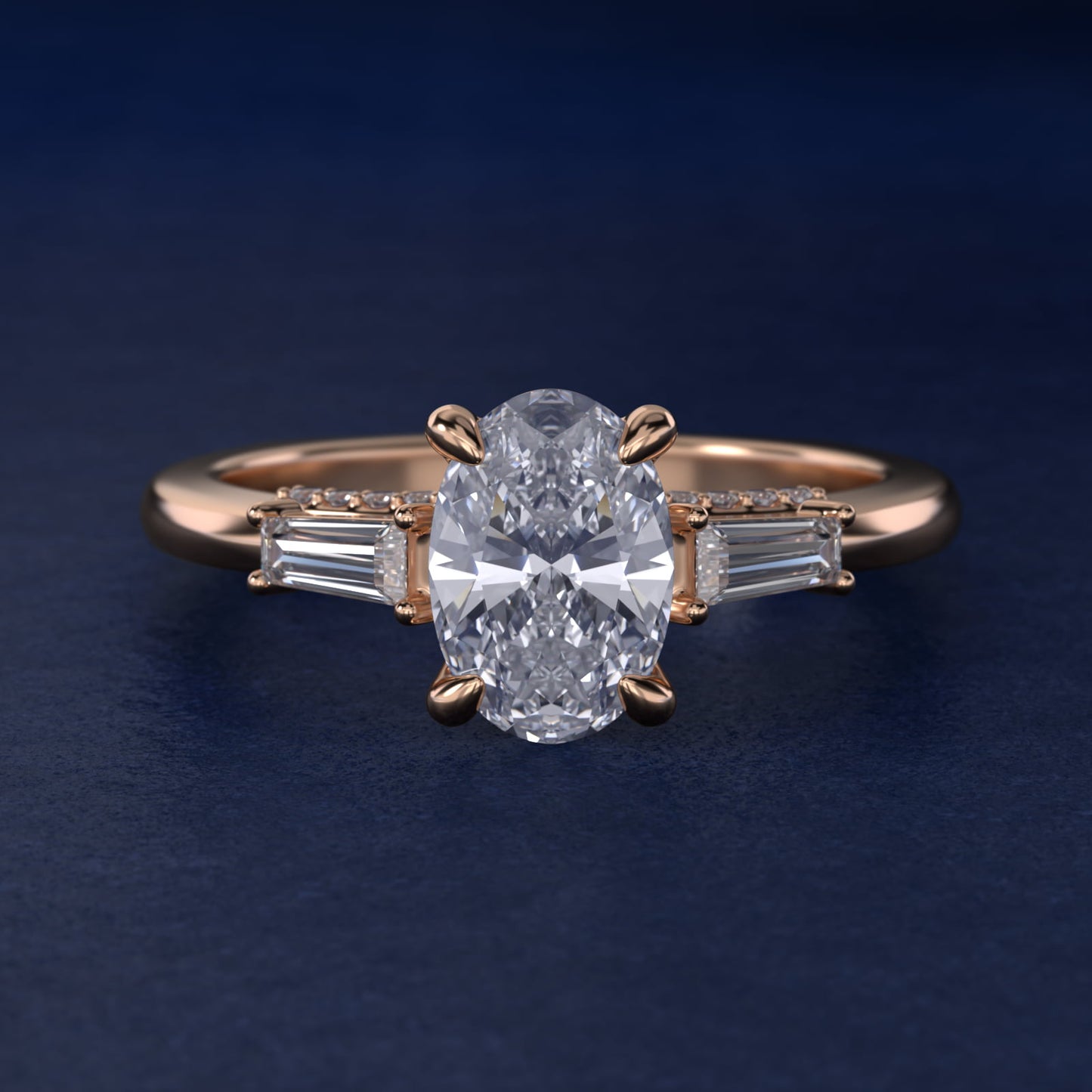 Tapered Baguette Three Stone Engagement Ring in 18k Rose Gold (0.24 ct. tw.) By Bella Vaughan - Oval Center