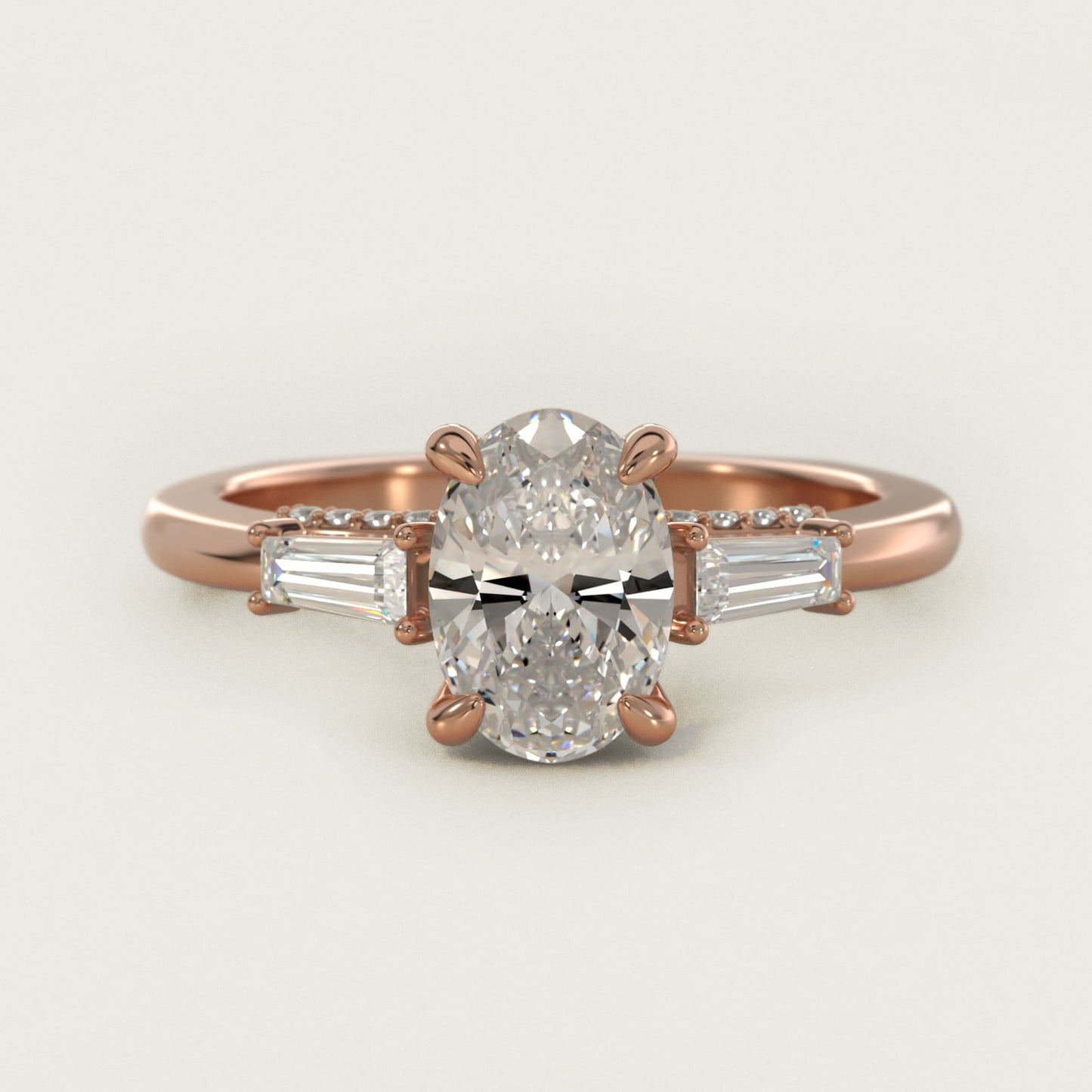 Tapered Baguette Three Stone Engagement Ring in 18k Rose Gold (0.24 ct. tw.) By Bella Vaughan - Oval Center