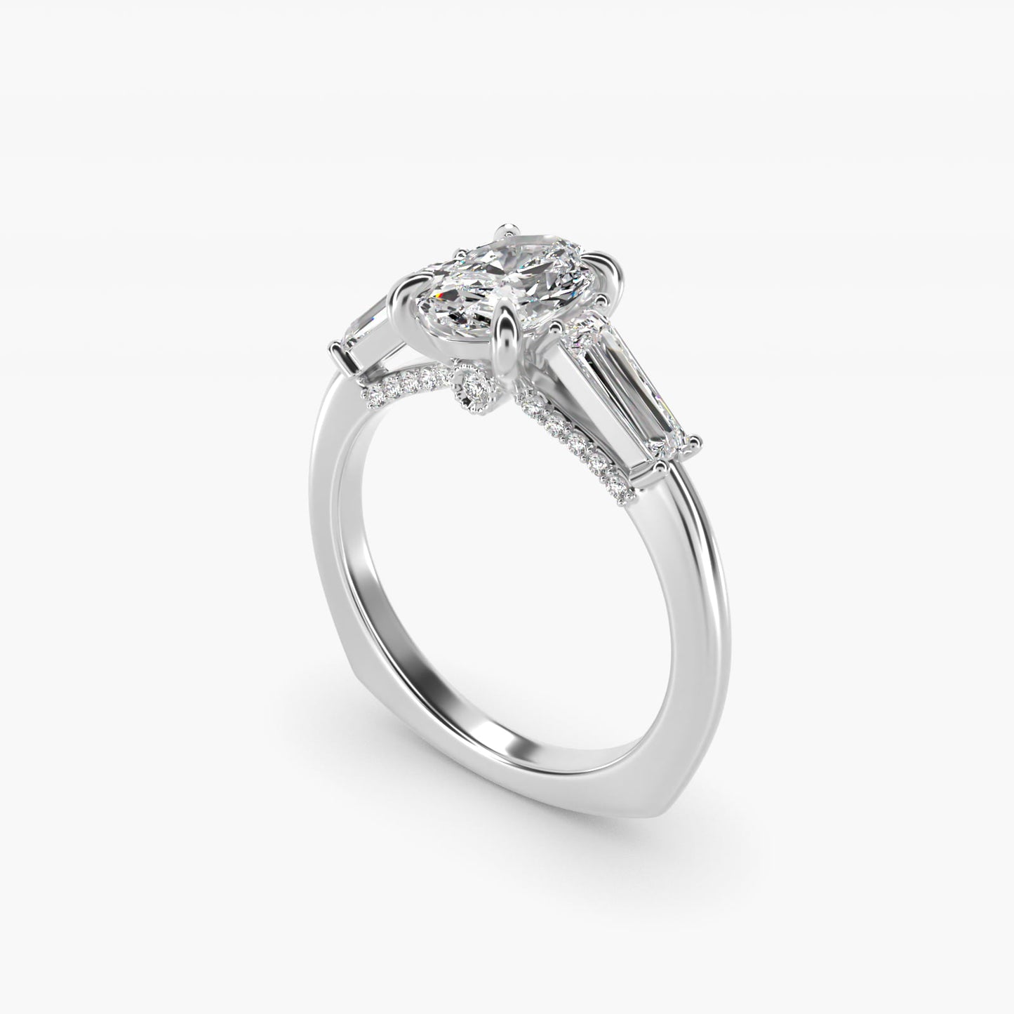 Tapered Baguette Three Stone Engagement Ring in 18K White Gold (1/2 ct. tw.) By Bella Vaughan - Oval Center