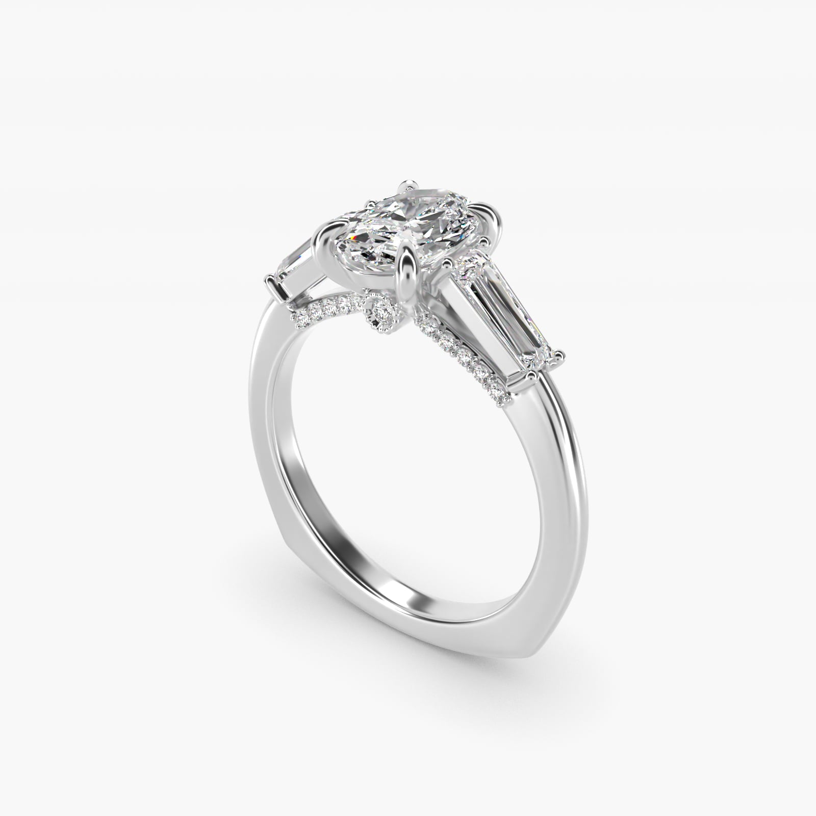 Tapered Baguette Three Stone Engagement Ring in 18K White Gold (1/2 ct. tw.) By Bella Vaughan - Oval Center