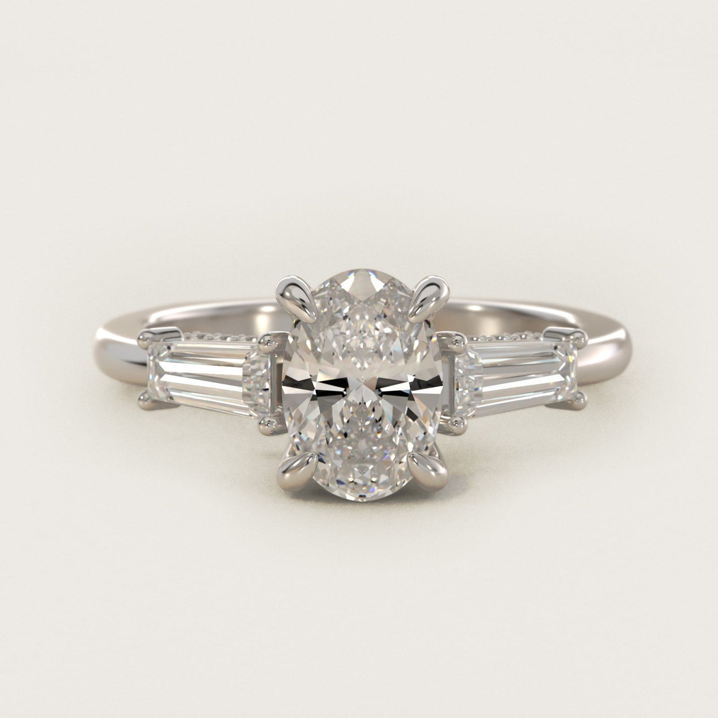 Tapered Baguette Three Stone Engagement Ring in 18K White Gold (1/2 ct. tw.) By Bella Vaughan - Oval Center