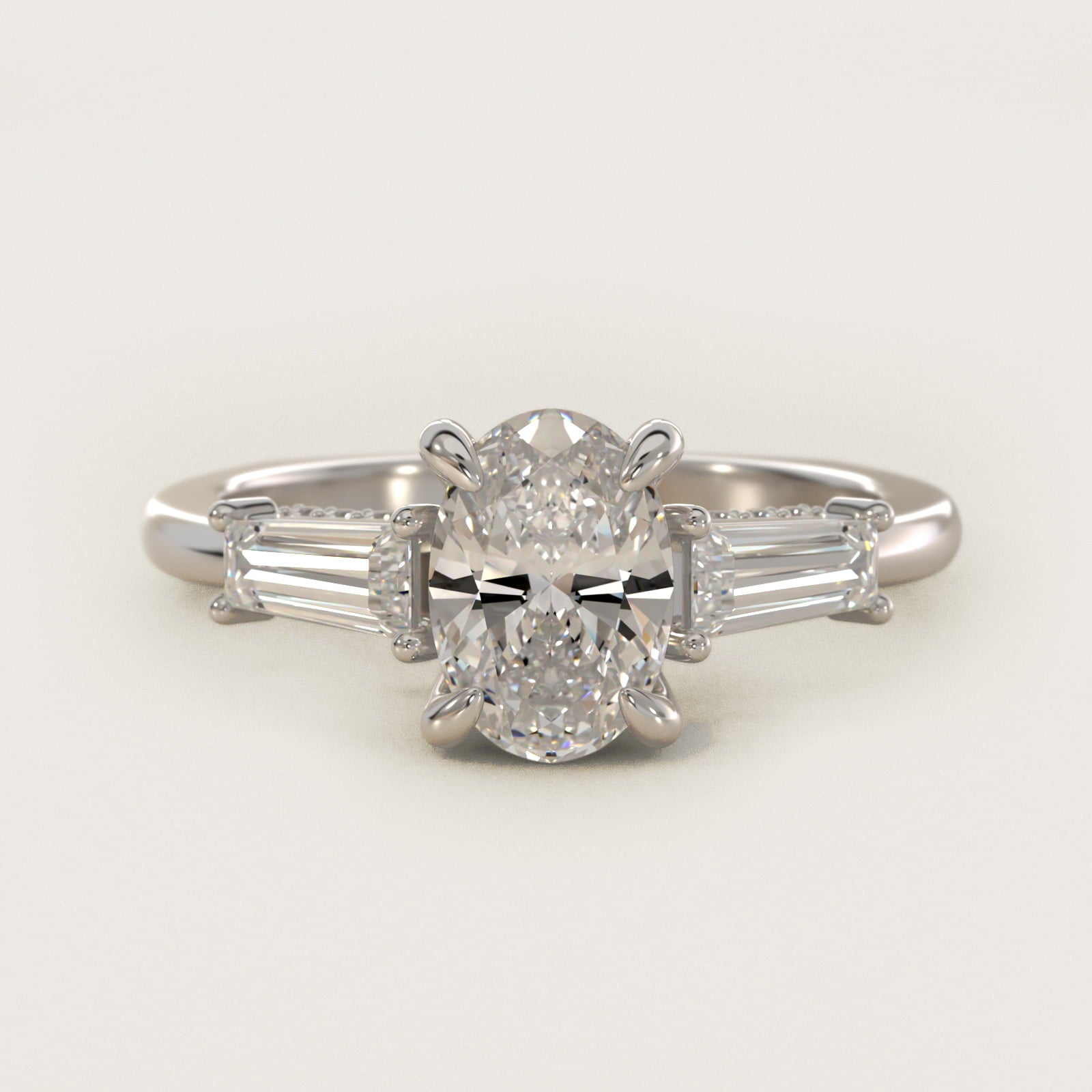 Tapered Baguette Three Stone Engagement Ring in 18K White Gold (1/2 ct. tw.) By Bella Vaughan - Oval Center