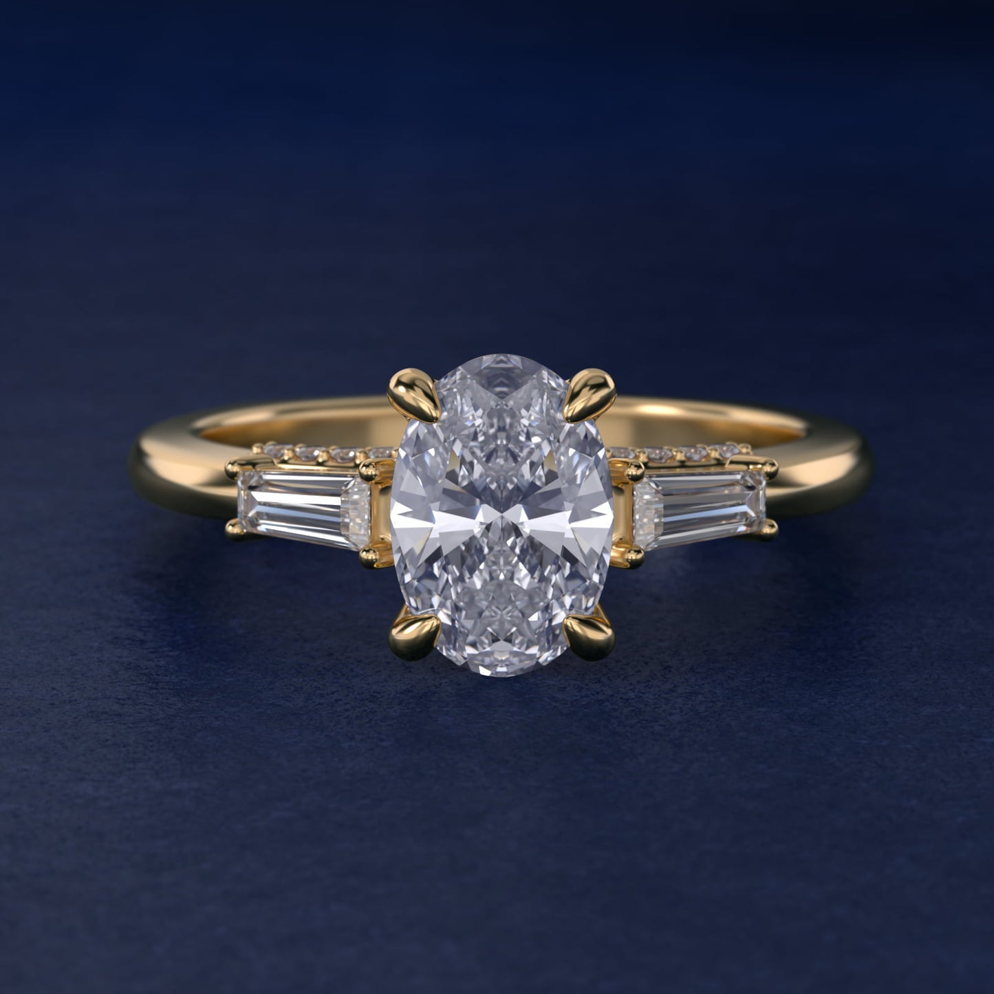 Tapered Baguette Three Stone Engagement Ring in 18k Yellow Gold (0.24 ct. tw.) By Bella Vaughan - Oval Center