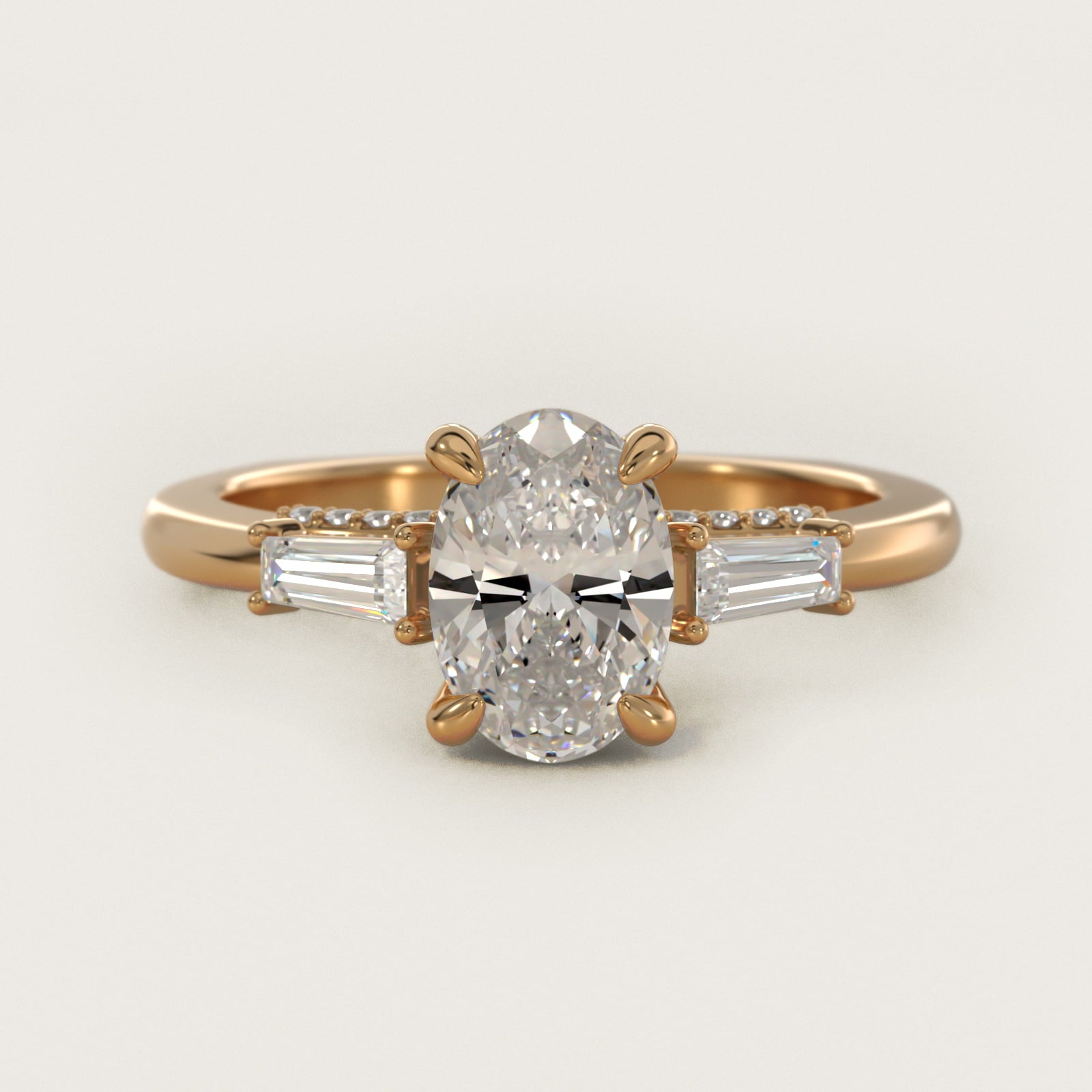 Tapered Baguette Three Stone Engagement Ring in 14K Yellow Gold (0.24 ct. tw.) By Bella Vaughan - Oval Center