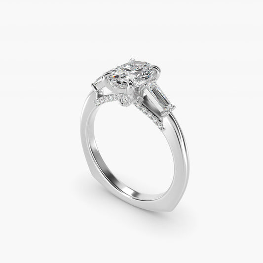 Tapered Baguette Three Stone Engagement Ring in Platinum (1/4 ct. tw.) By Bella Vaughan - Oval Center
