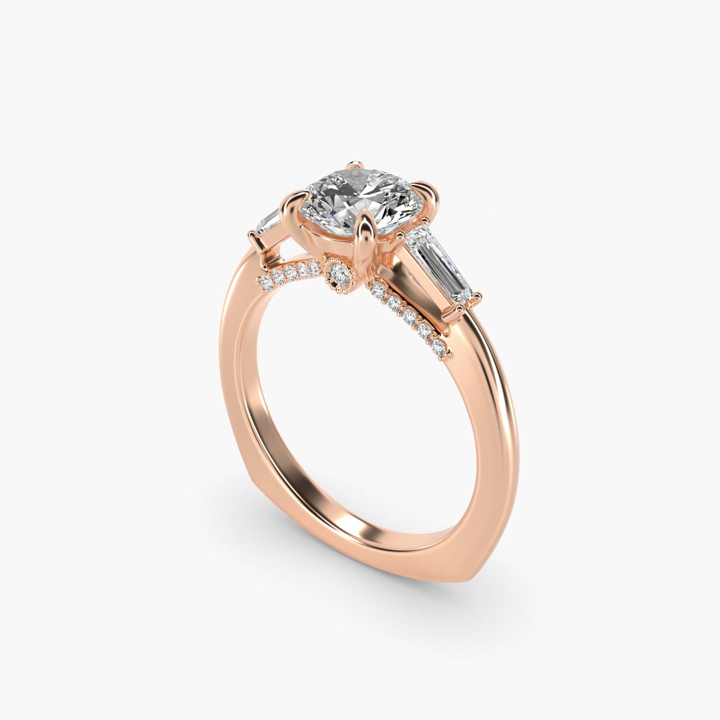 Tapered Baguette Three Stone Engagement Ring in 18k Rose Gold (0.24 ct. tw.) By Bella Vaughan - Round Center