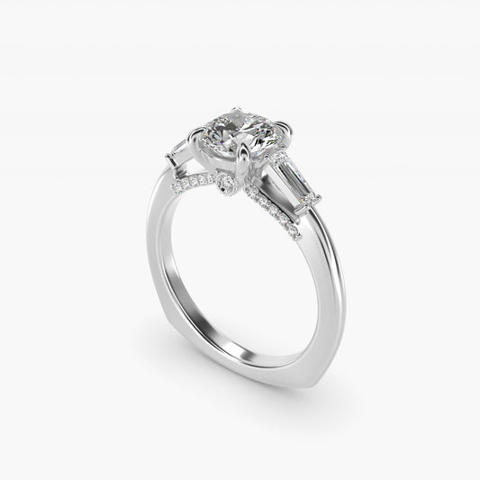 Tapered Baguette Three Stone Engagement Ring in Platinum (1/4 ct. tw.) By Bella Vaughan - Round Center