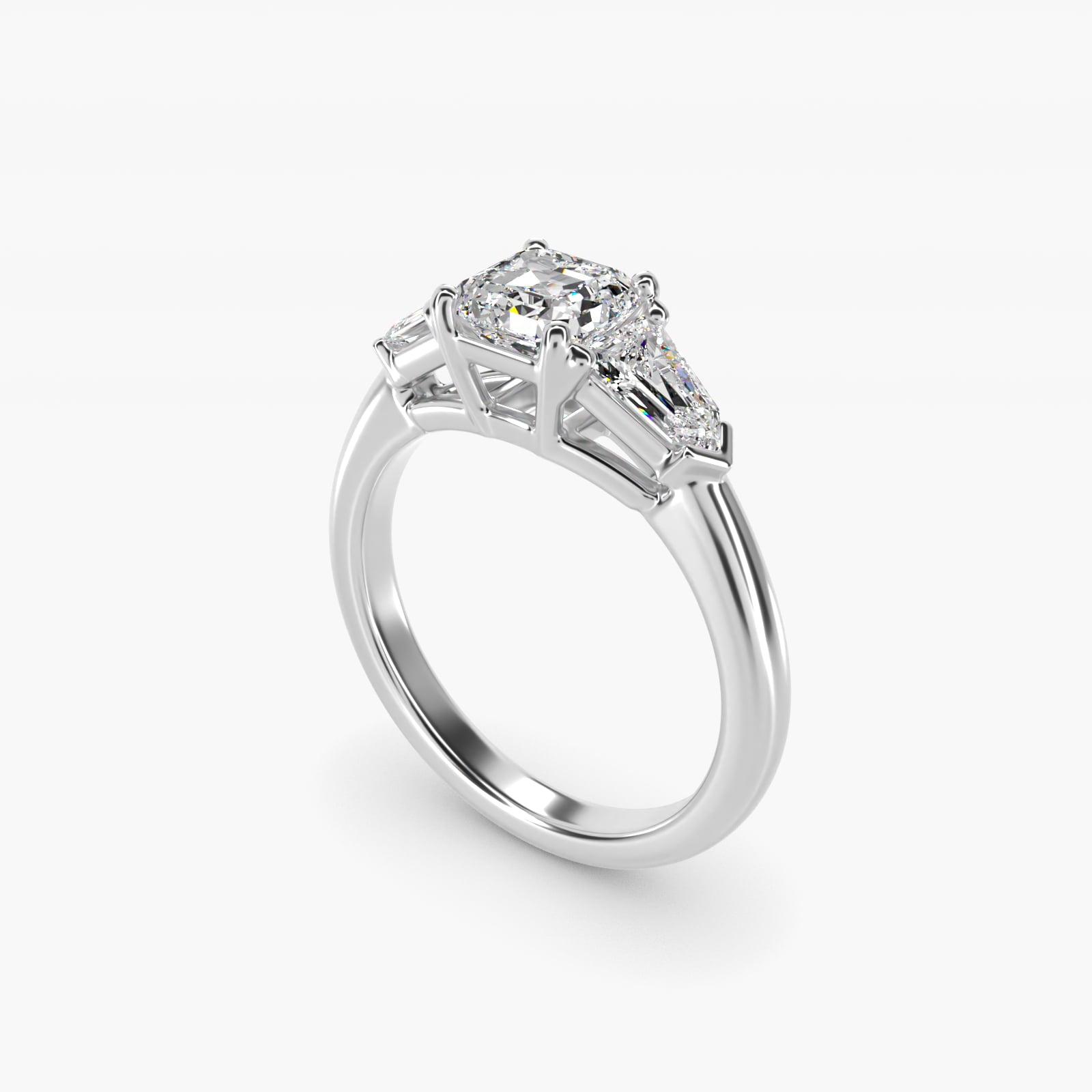 Tapered Bullet Diamond Engagement Ring in 18k White Gold - Asscher Center