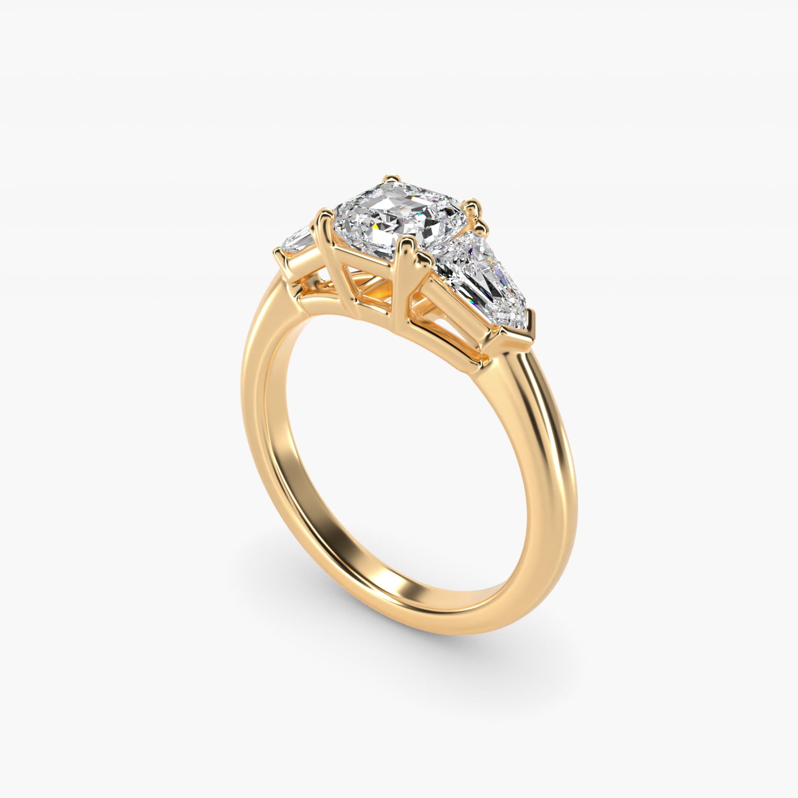 Tapered Bullet Diamond Engagement Ring in 14K Yellow Gold - Asscher Center