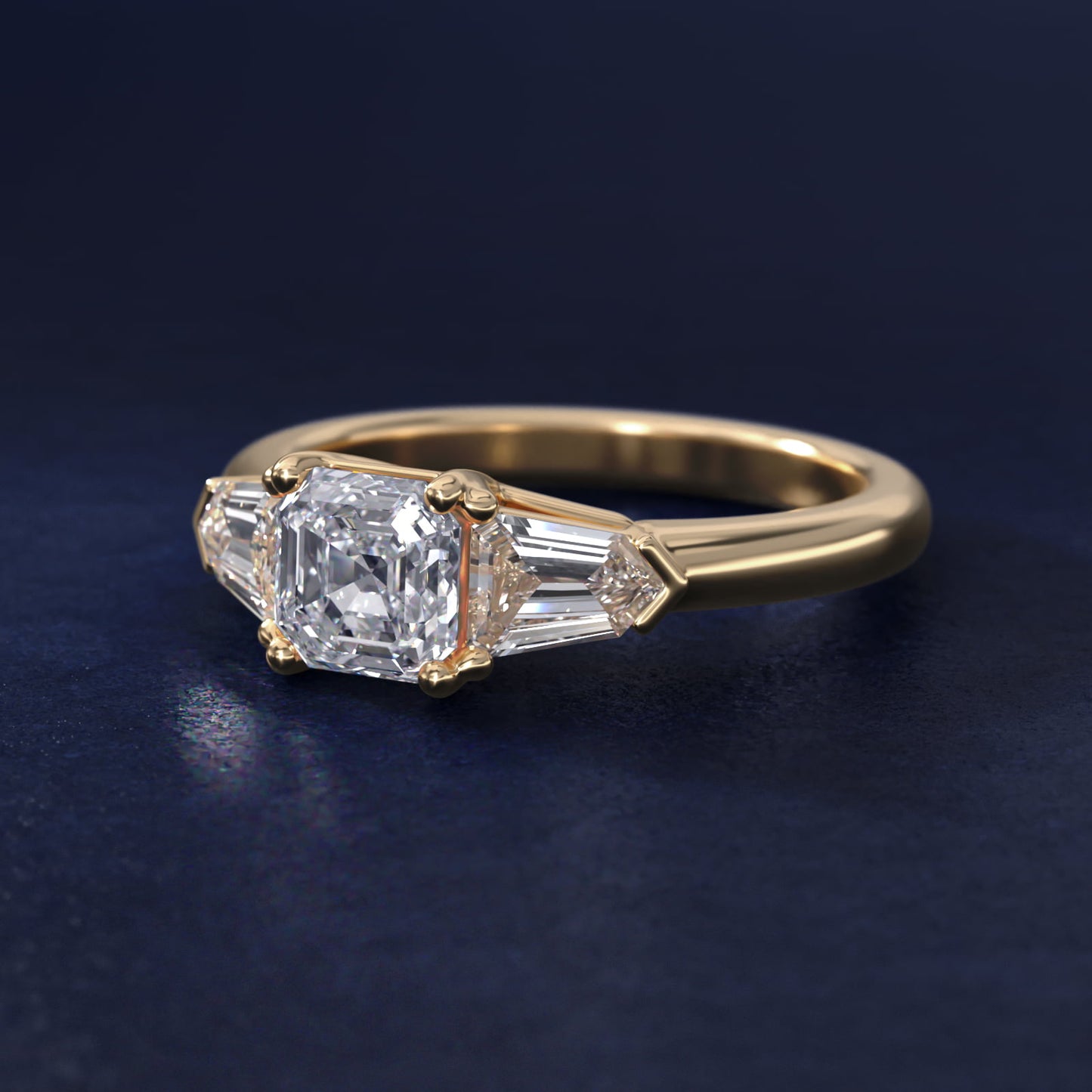 Tapered Bullet Diamond Engagement Ring in 14K Yellow Gold - Asscher Center