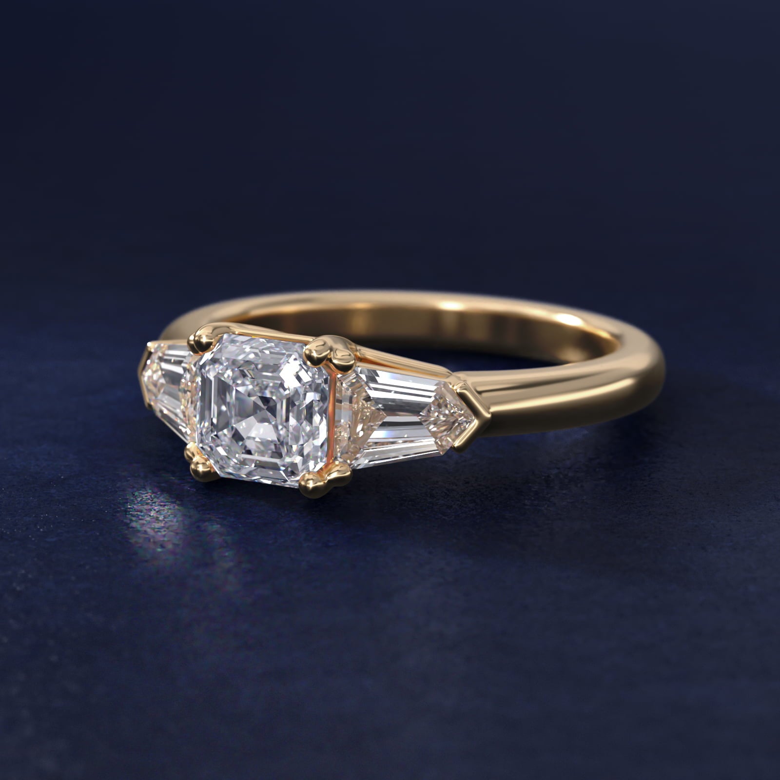 Tapered Bullet Diamond Engagement Ring in 14K Yellow Gold - Asscher Center