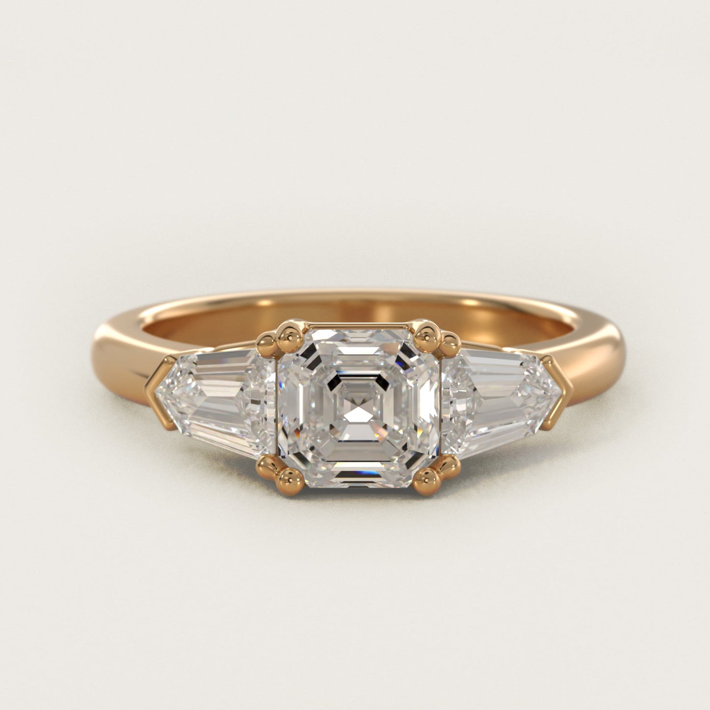 Tapered Bullet Diamond Engagement Ring in 14K Yellow Gold - Asscher Center