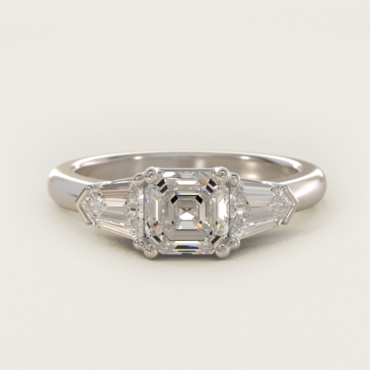 Tapered Bullet Diamond Engagement Ring in Platinum - Asscher Center