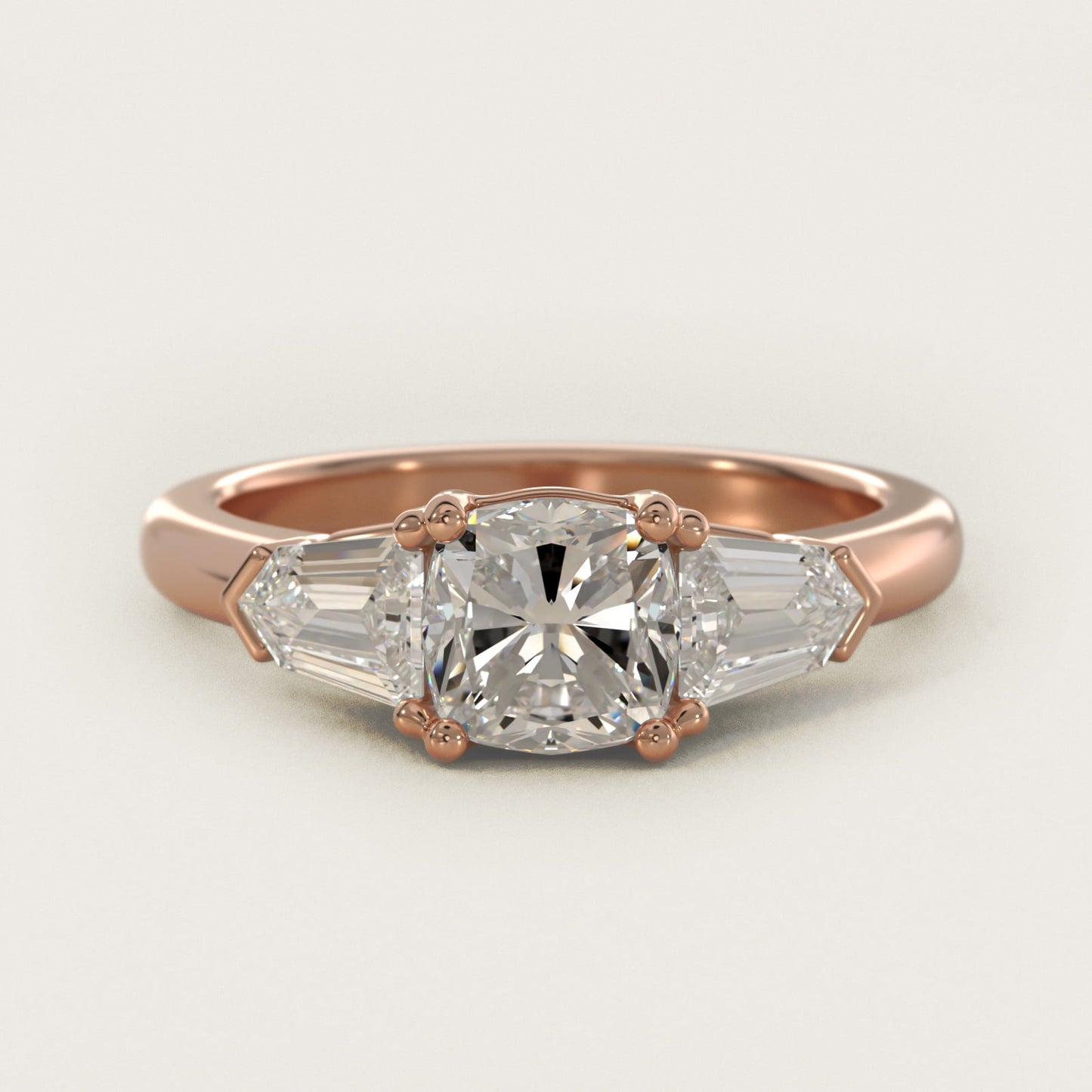 Tapered Bullet Diamond Engagement Ring in 14k Rose Gold - Cushion Center