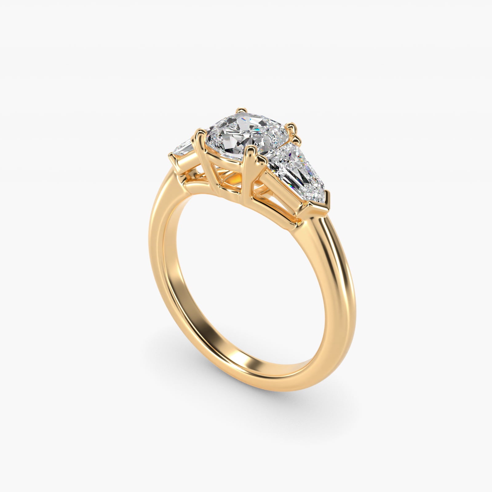 Tapered Bullet Diamond Engagement Ring in 14K Yellow Gold - Cushion Center