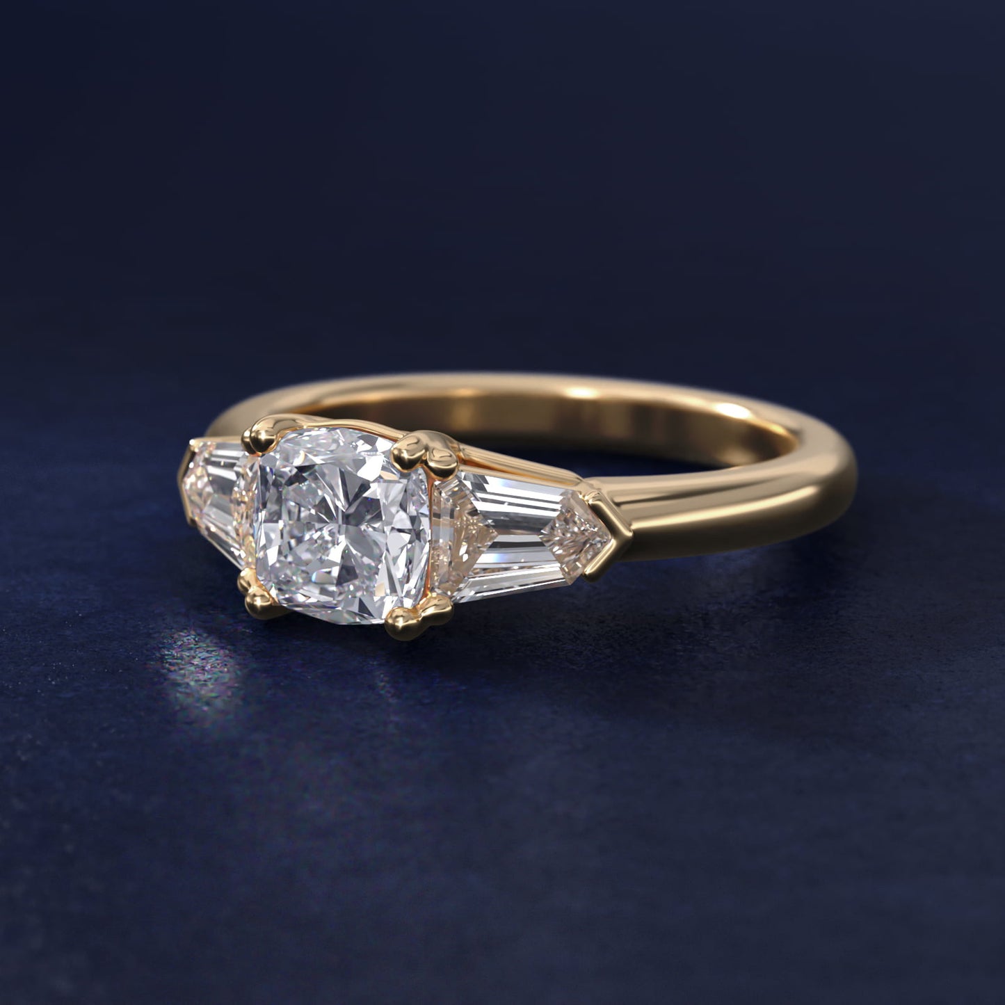 Tapered Bullet Diamond Engagement Ring in 14K Yellow Gold - Cushion Center