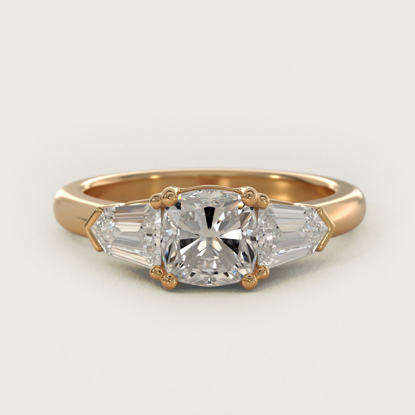 Tapered Bullet Diamond Engagement Ring in 14K Yellow Gold - Cushion Center