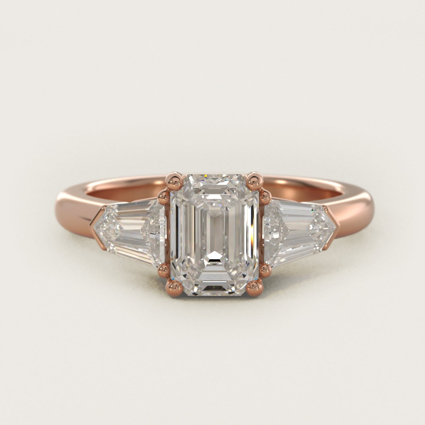Tapered Bullet Diamond Engagement Ring in 18k Rose Gold - Emerald Center