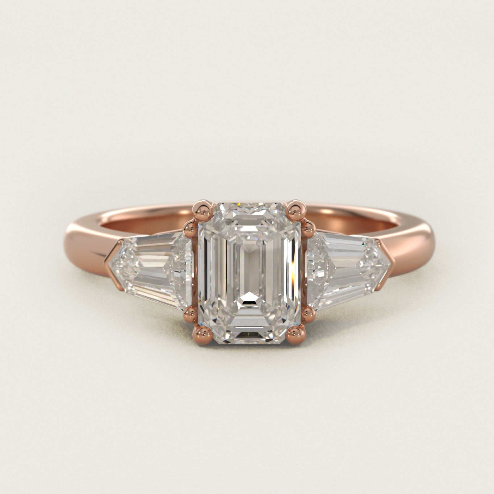 Tapered Bullet Diamond Engagement Ring in 18k Rose Gold - Emerald Center
