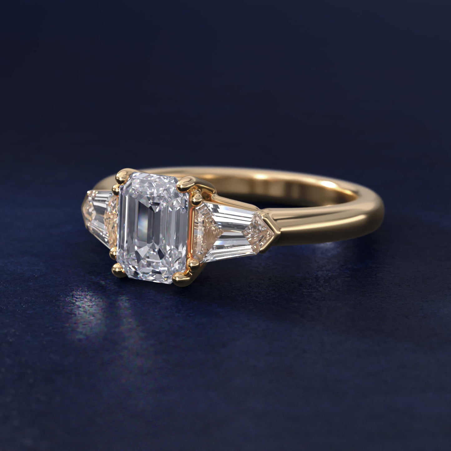 Tapered Bullet Diamond Engagement Ring in 18k Yellow Gold - Emerald Center