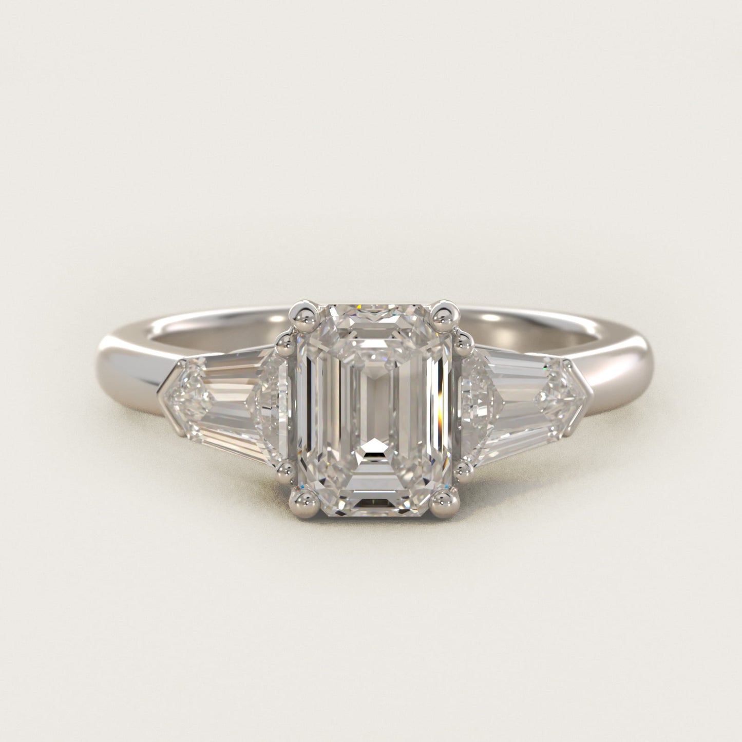 Tapered Bullet Diamond Engagement Ring in Platinum - Emerald Center
