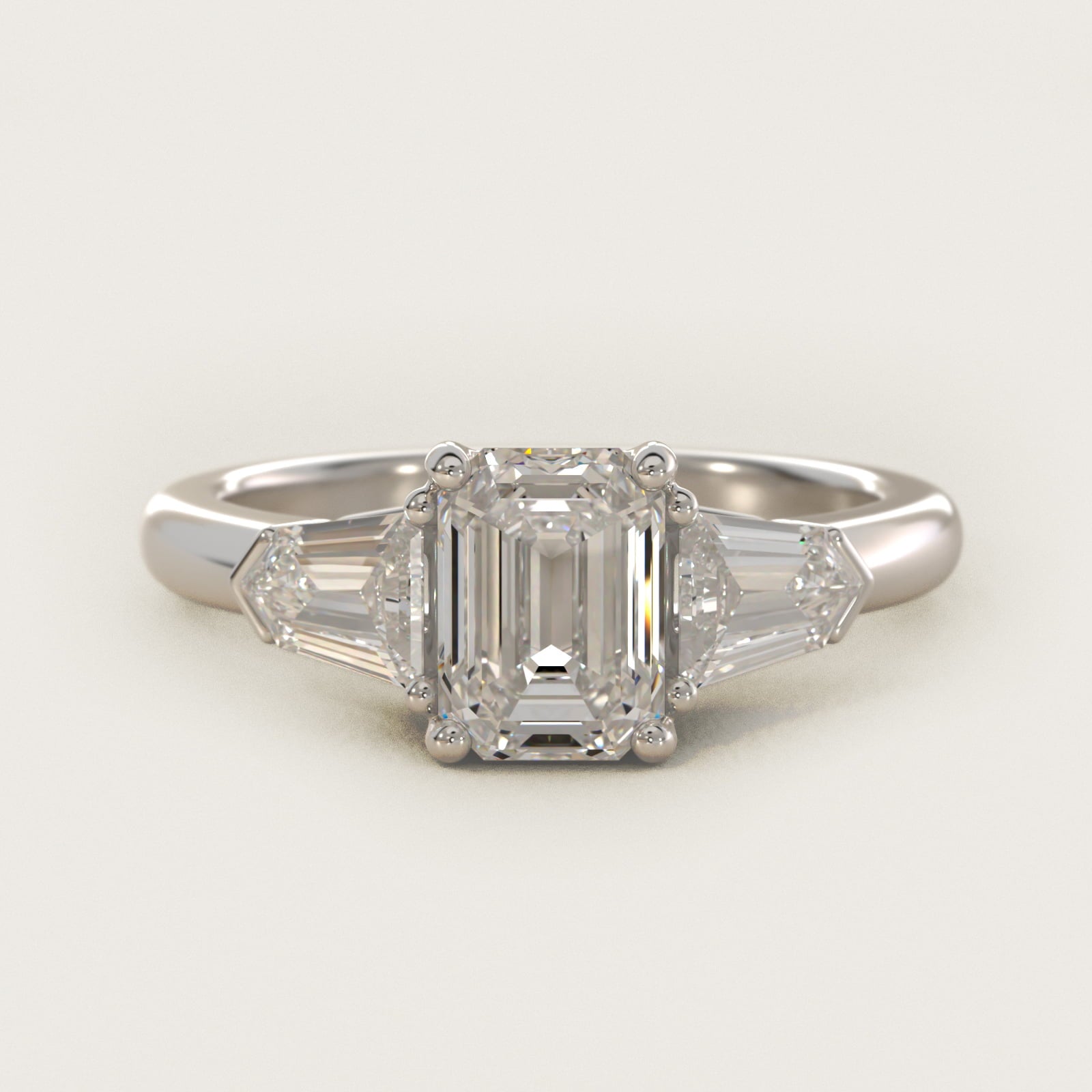 Tapered Bullet Diamond Engagement Ring in Platinum - Emerald Center