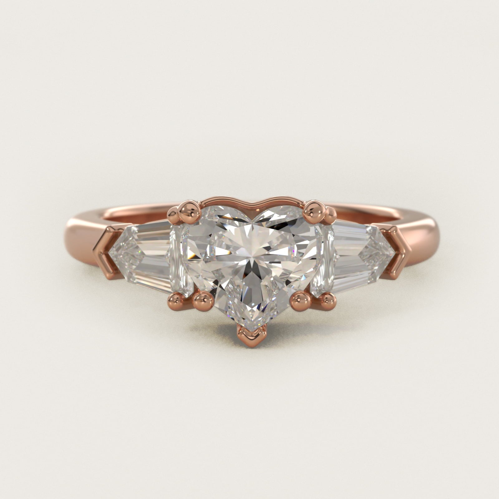 Tapered Bullet Diamond Engagement Ring in 14k Rose Gold - Heart Center