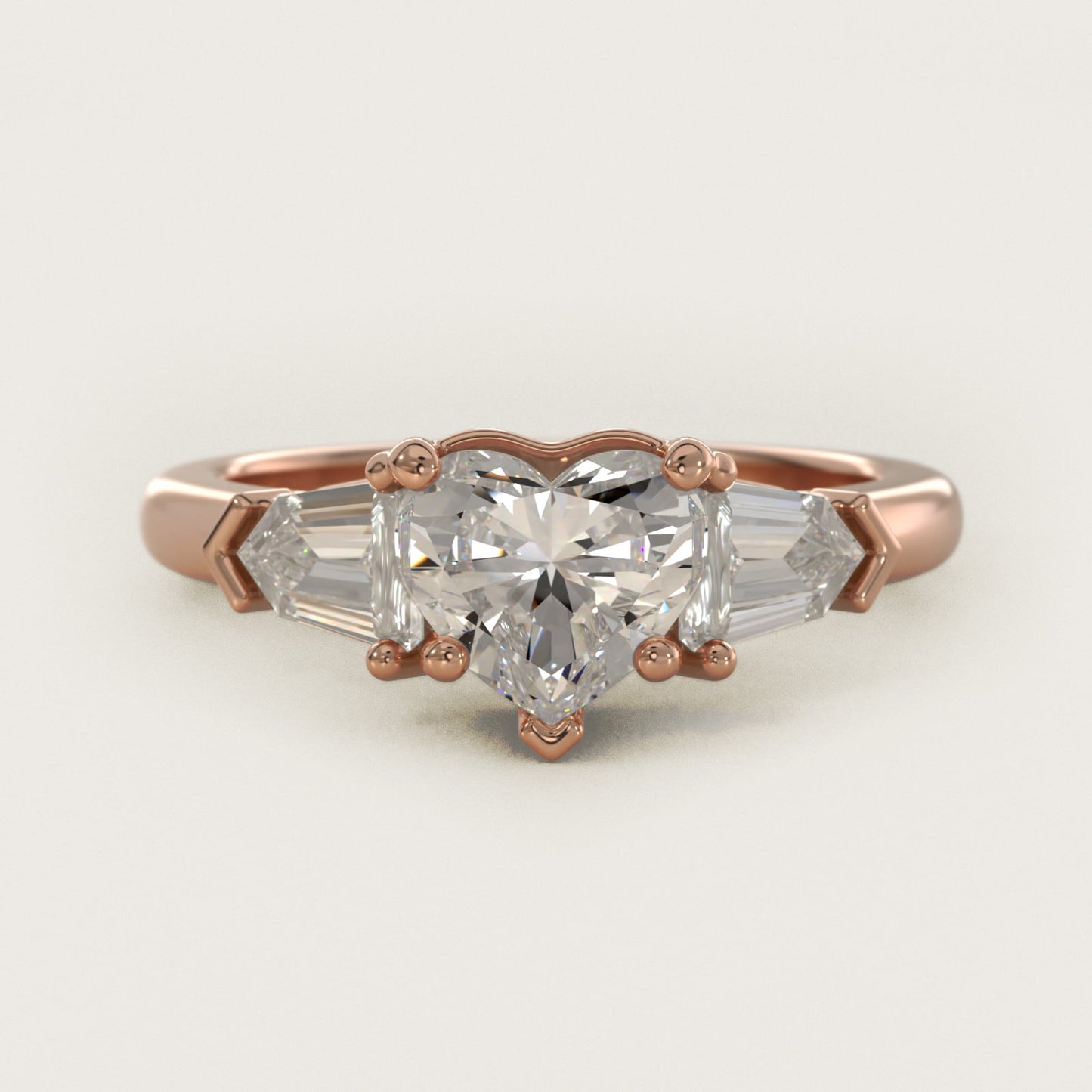 Tapered Bullet Diamond Engagement Ring in 18k Rose Gold - Heart Center