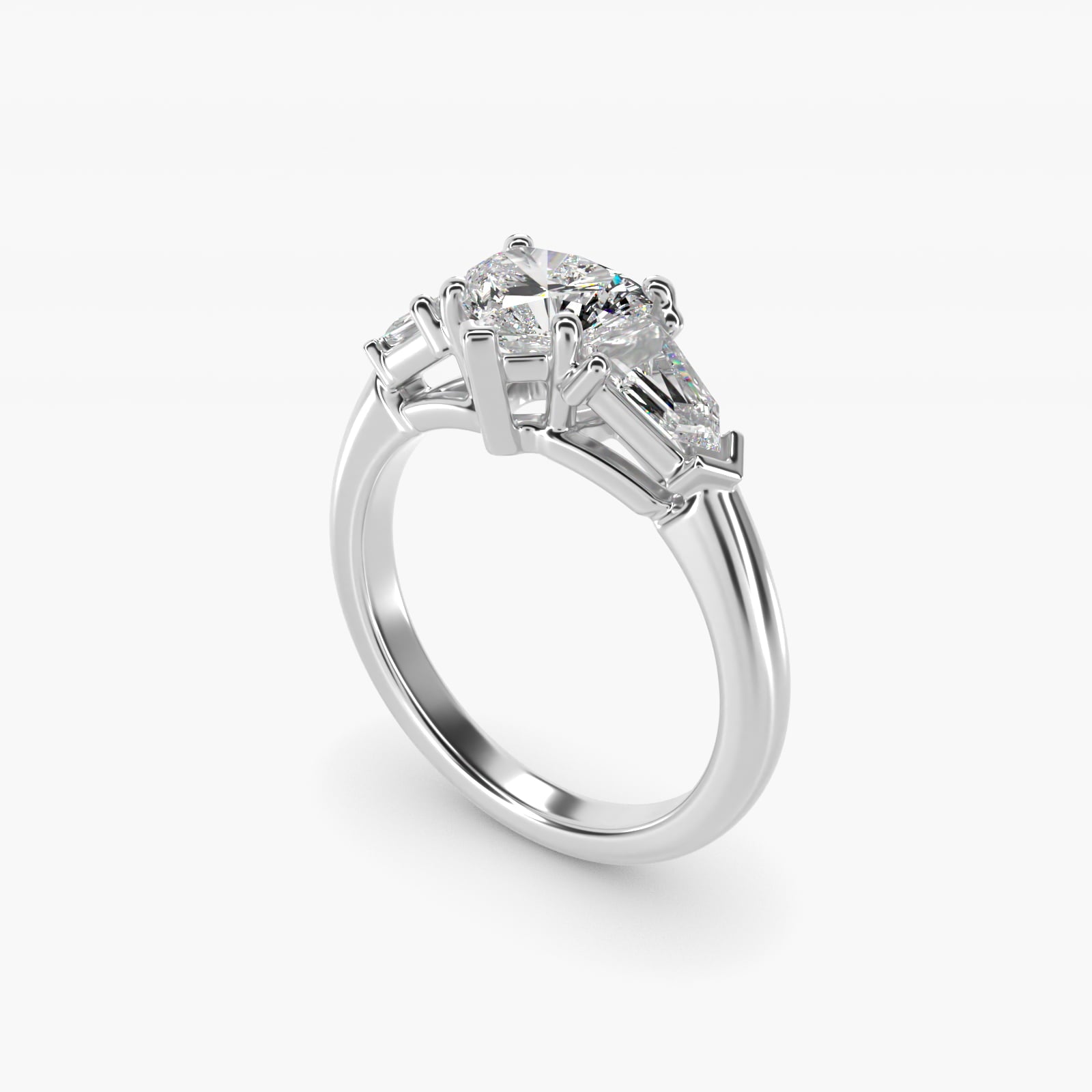 Tapered Bullet Diamond Engagement Ring in 14k White Gold - Heart Center