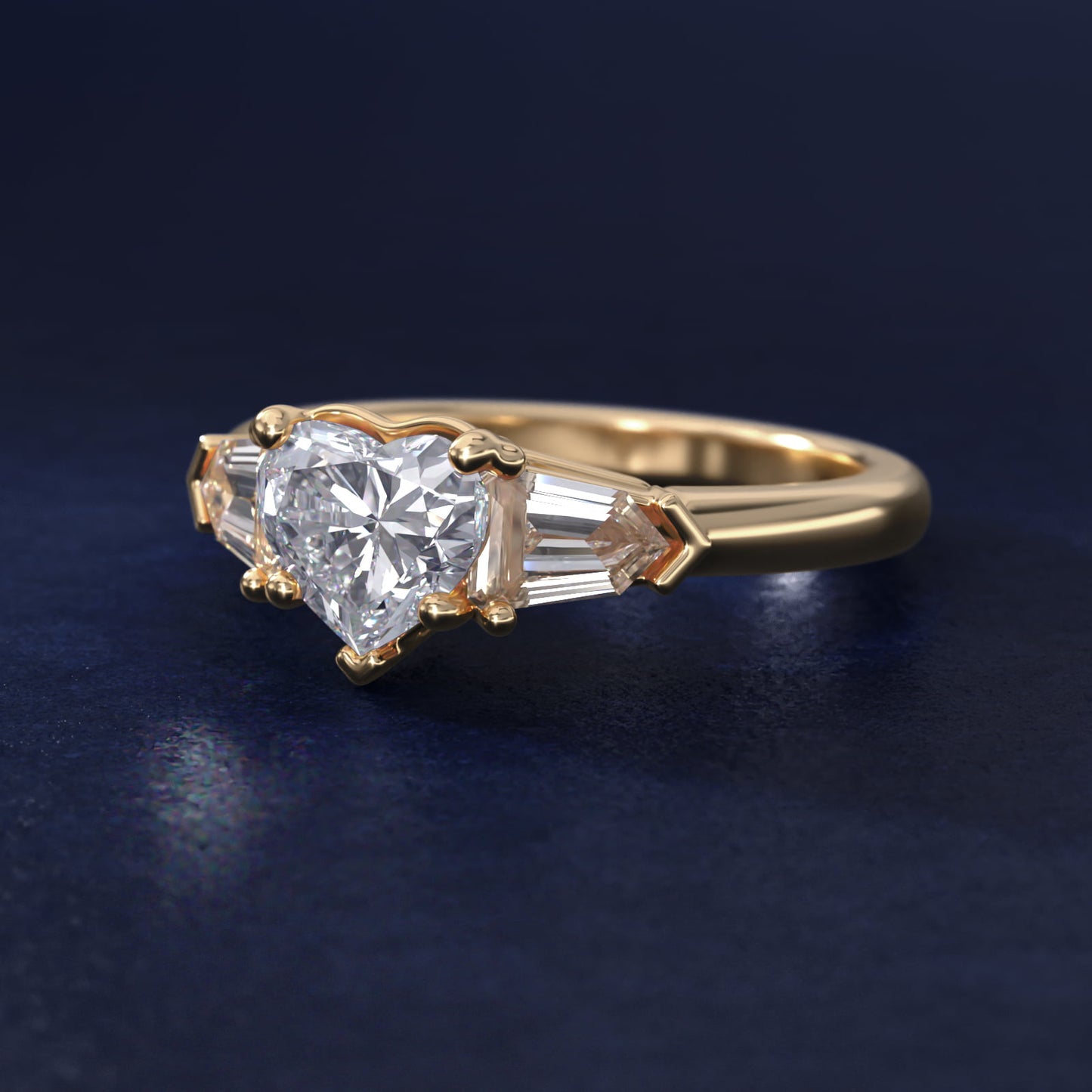 Tapered Bullet Diamond Engagement Ring in 14K Yellow Gold - Heart Center