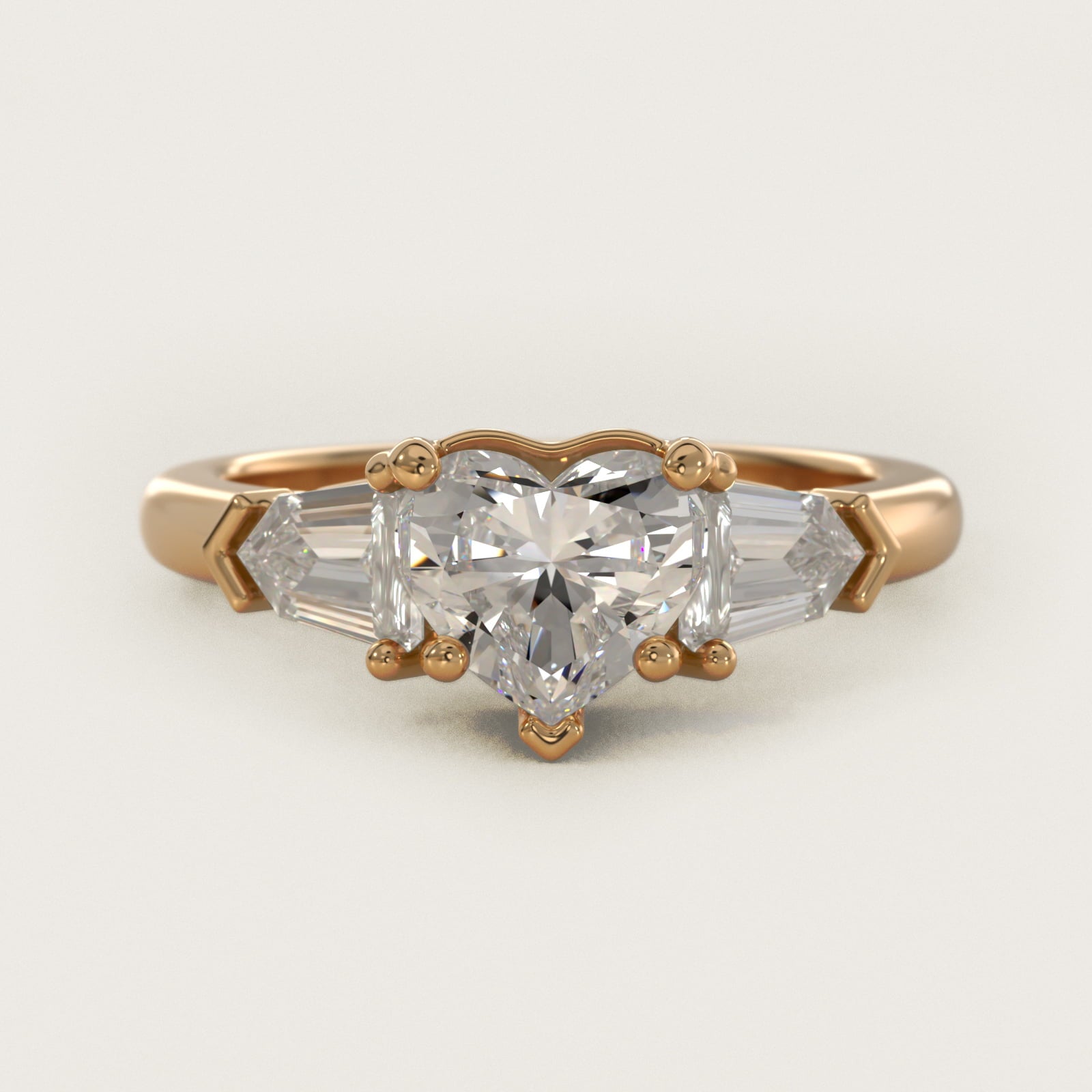 Tapered Bullet Diamond Engagement Ring in 18k Yellow Gold - Heart Center